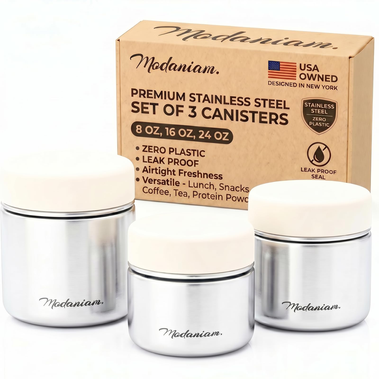 Modaniam Travel Stainless Steel Lunch Containers, Food Jar Travel Containers, Snack Containers, Portable Metal Lunch Box For Yog