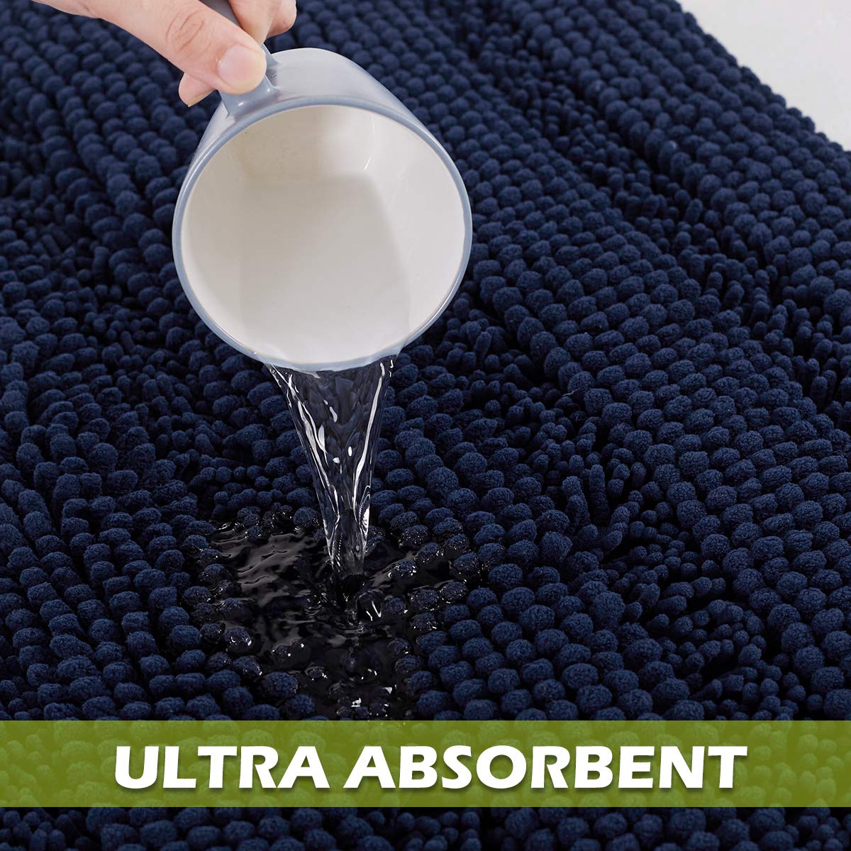 Navy Blue Bath Mat - Quick Drying Chenile Bathroom Rugs Thick Shaggy Floor Cover Water Absorbent Shower Carpet For Toilet Door W