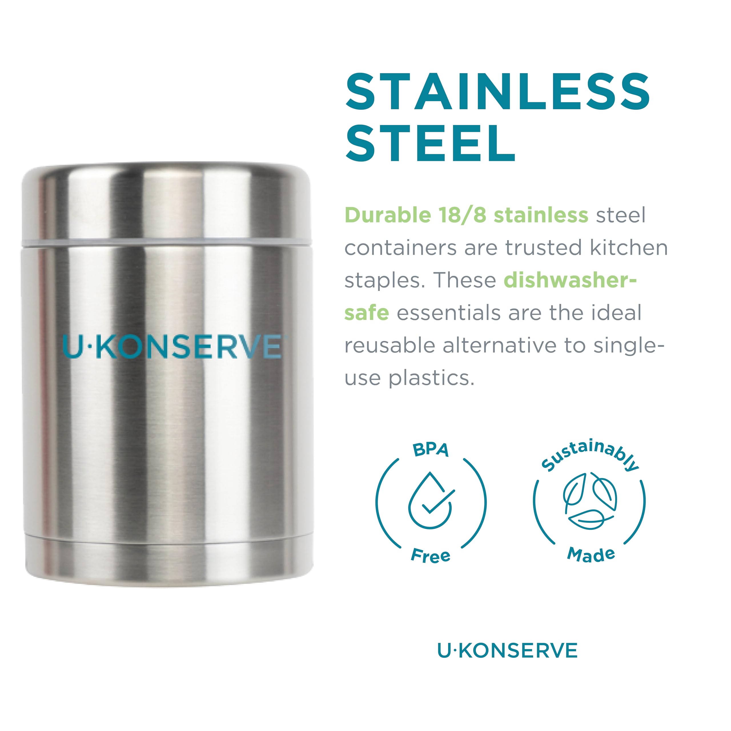U Konserve Stainless Steel Insulated Food Jar - 18oz Vacuum Sealed, Leak-Proof, BPA Free, Wide Mouth Container