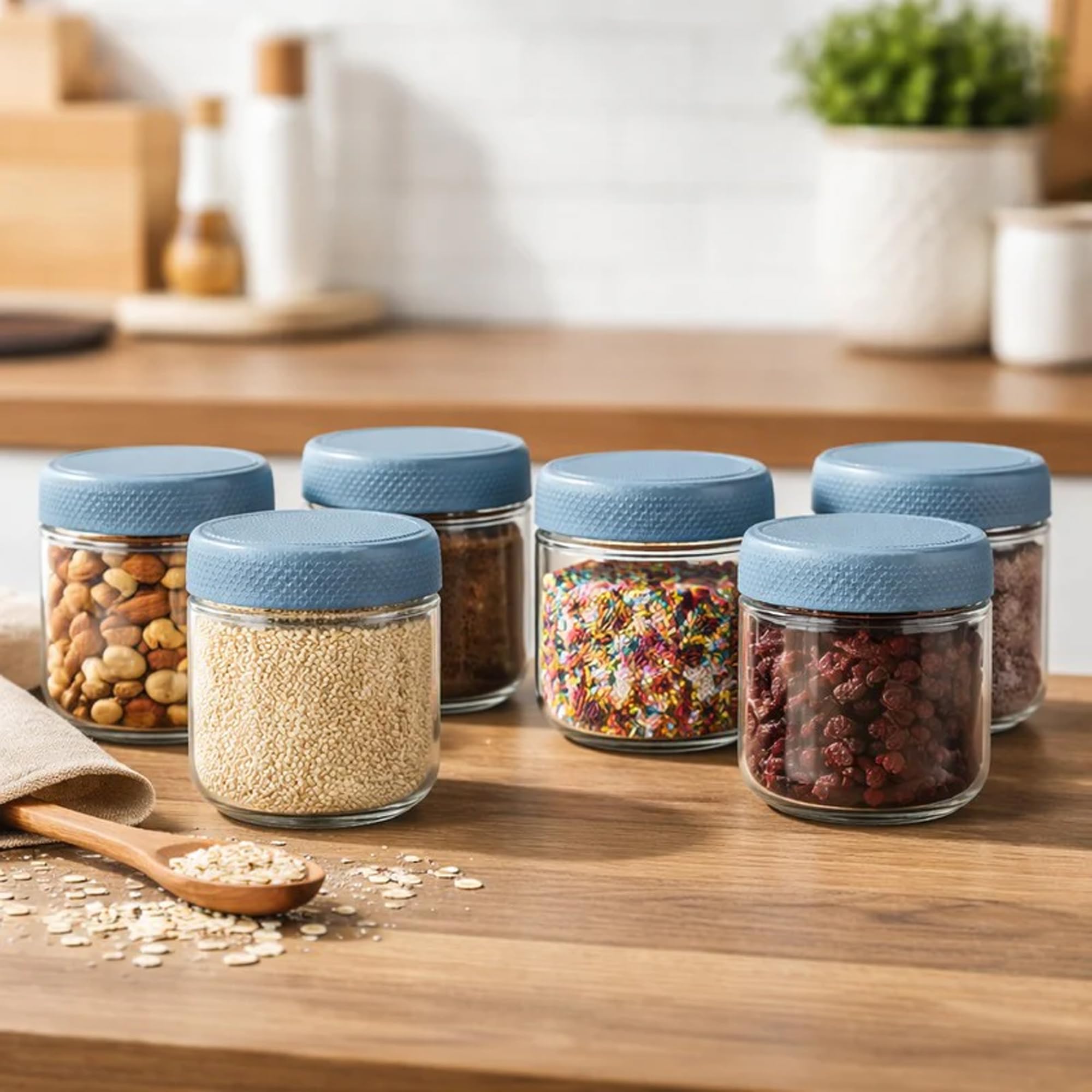Rioware Storage Glass Jar, Set Of 6, 350 Ml Each, Transparent, Bpa Free, Storage Jar, Kitchen Organizer Modular, Multipurpose Co