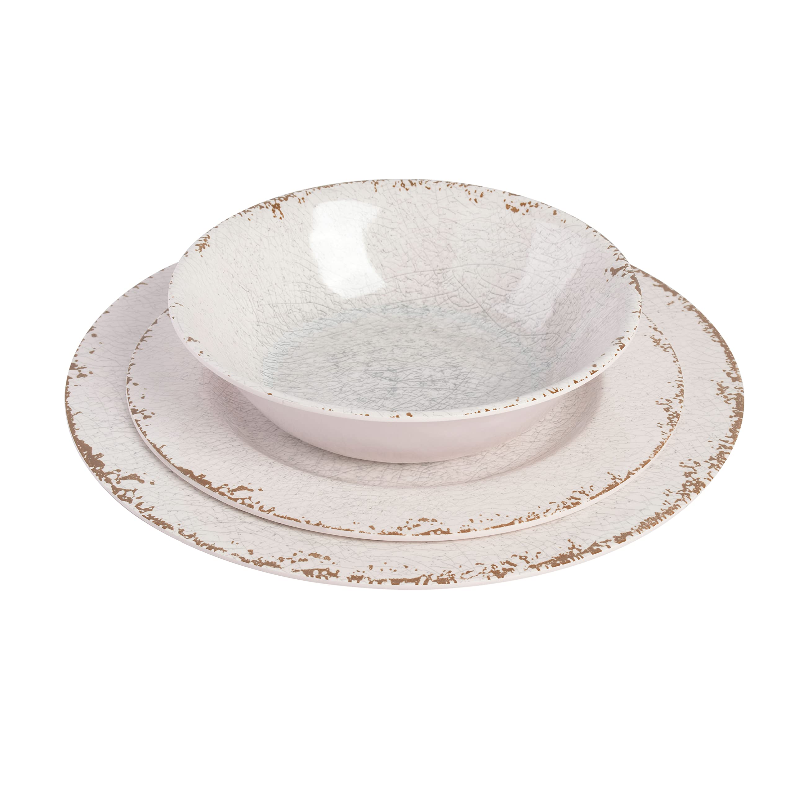 Gibson Home Mauna Melamine Plastic Dinnerware Set, Service For 4 (12Pcs), Ice Rustic