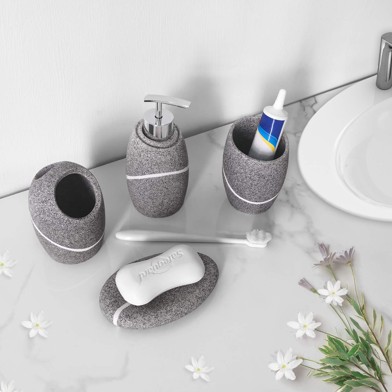 Bathroom Accessory Set,4 Pieces Bathroom Decor Accessories Complete Set Vanity Countertop Accessory Set,Includes Bathroom Soap D
