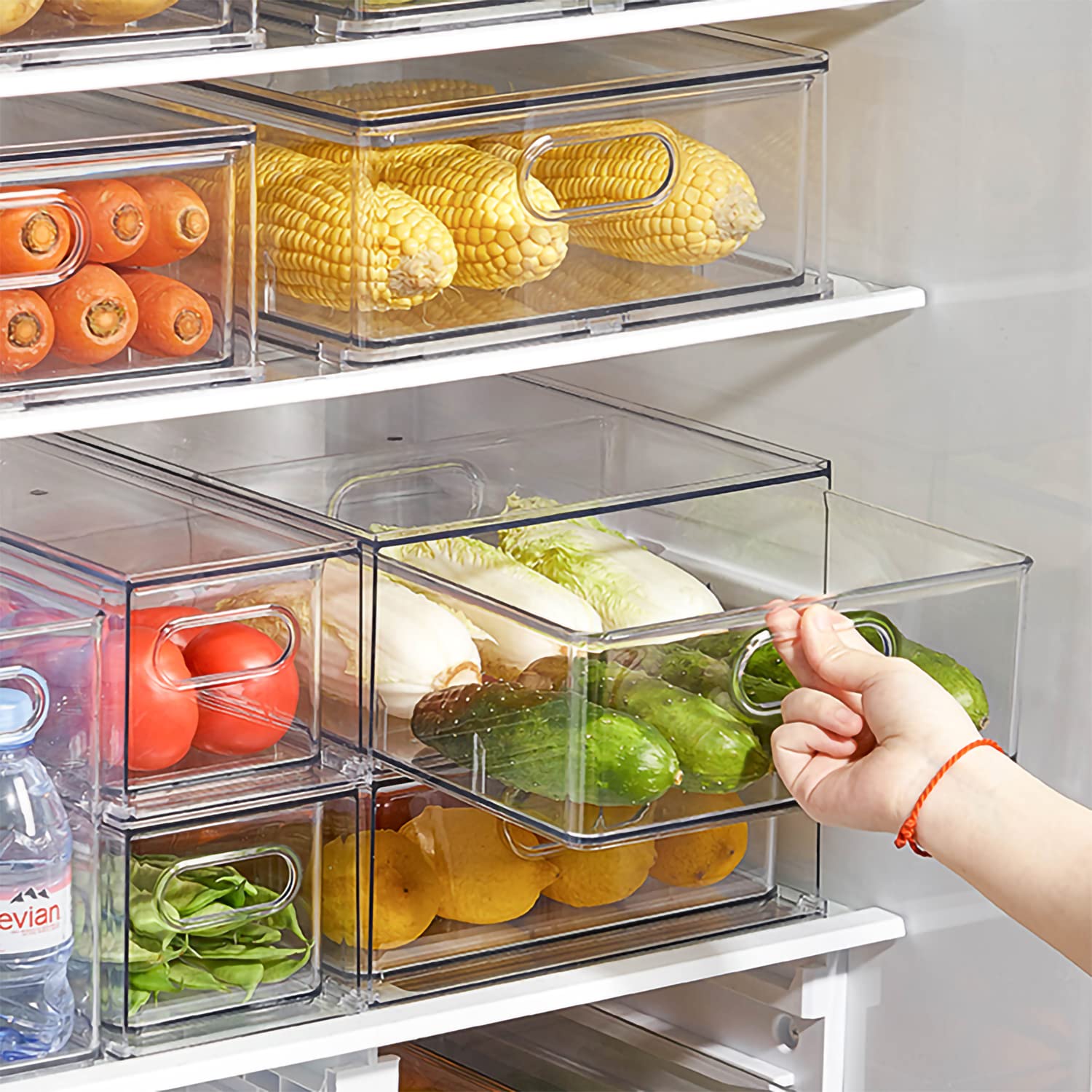 Minesign Set Of 3 Stackable Refrigerator Organizer Bins Pull-Out Drawers For Fruit And Veggies Divided Storage Organizer For Fri