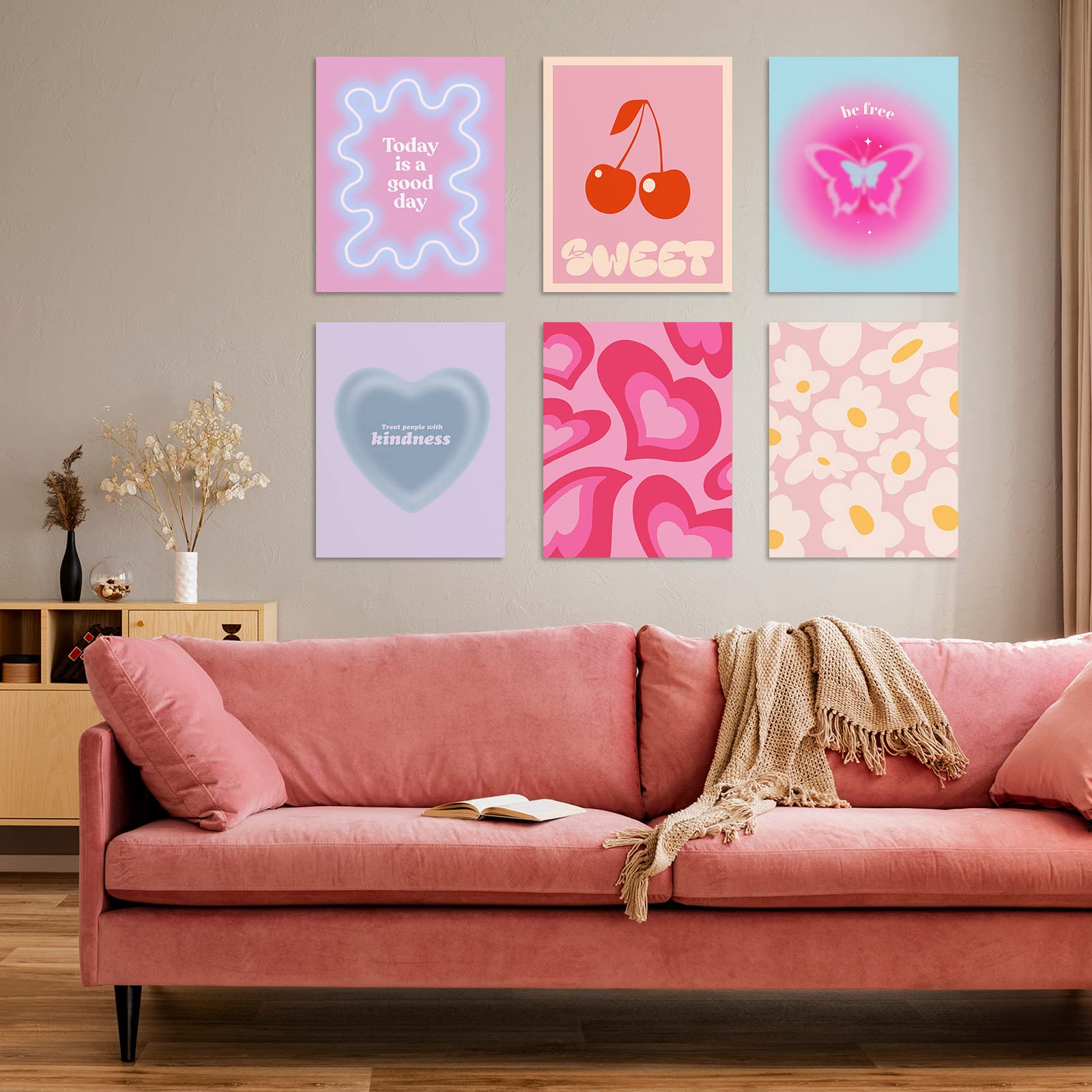 Habseligkeit Pink Gradient Aura Posters For Room Decor Aesthetic, Danish Pastel Cute Room Decor, Cozy Wall Art Prints For Girs D