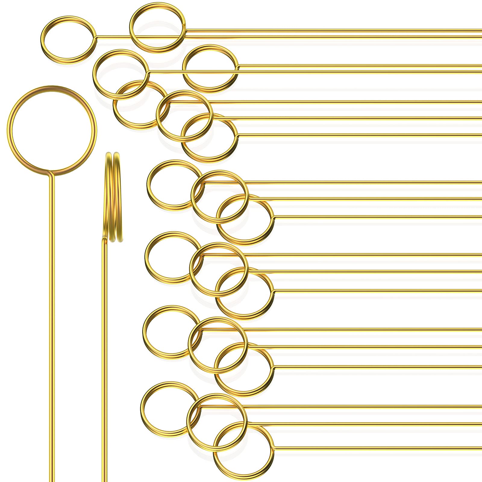 60 Pcs Metal Wire Floral Place Card Holder 11.81 Inches Round Gold Photo Clip Floral Card Holder Picks Flower Ring Loop Card Hol