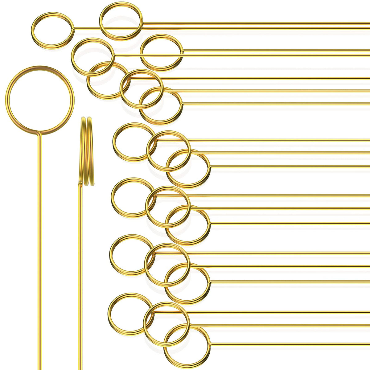 60 Pcs Metal Wire Floral Place Card Holder 11.81 Inches Round Gold Photo Clip Floral Card Holder Picks Flower Ring Loop Card Hol