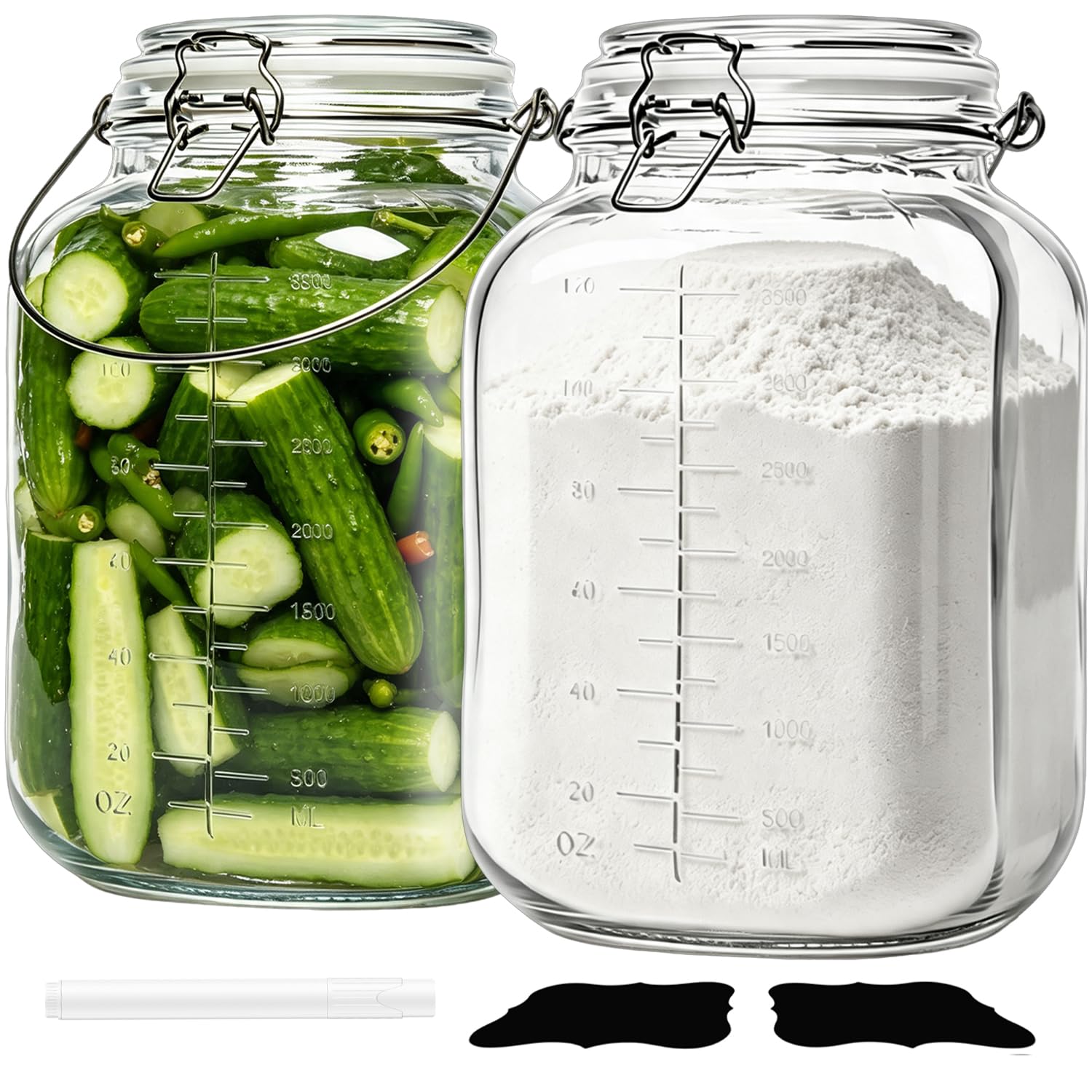 Galssmagic 1 Gallon Super Wide Mouth Glass Jars with Airtight Lids,2 Pack Gallon Mason Jars Glass Storage Container for Canning,