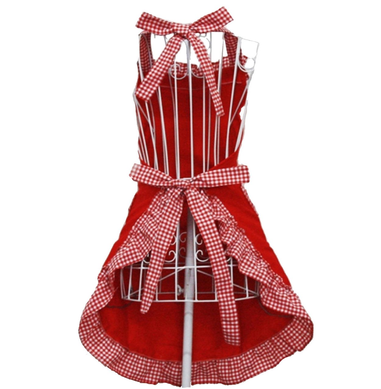 Hyzrz Cotton Red Apron for Women & Girls, Vintage Style with Pockets, One Size, Model Apron-Women-003