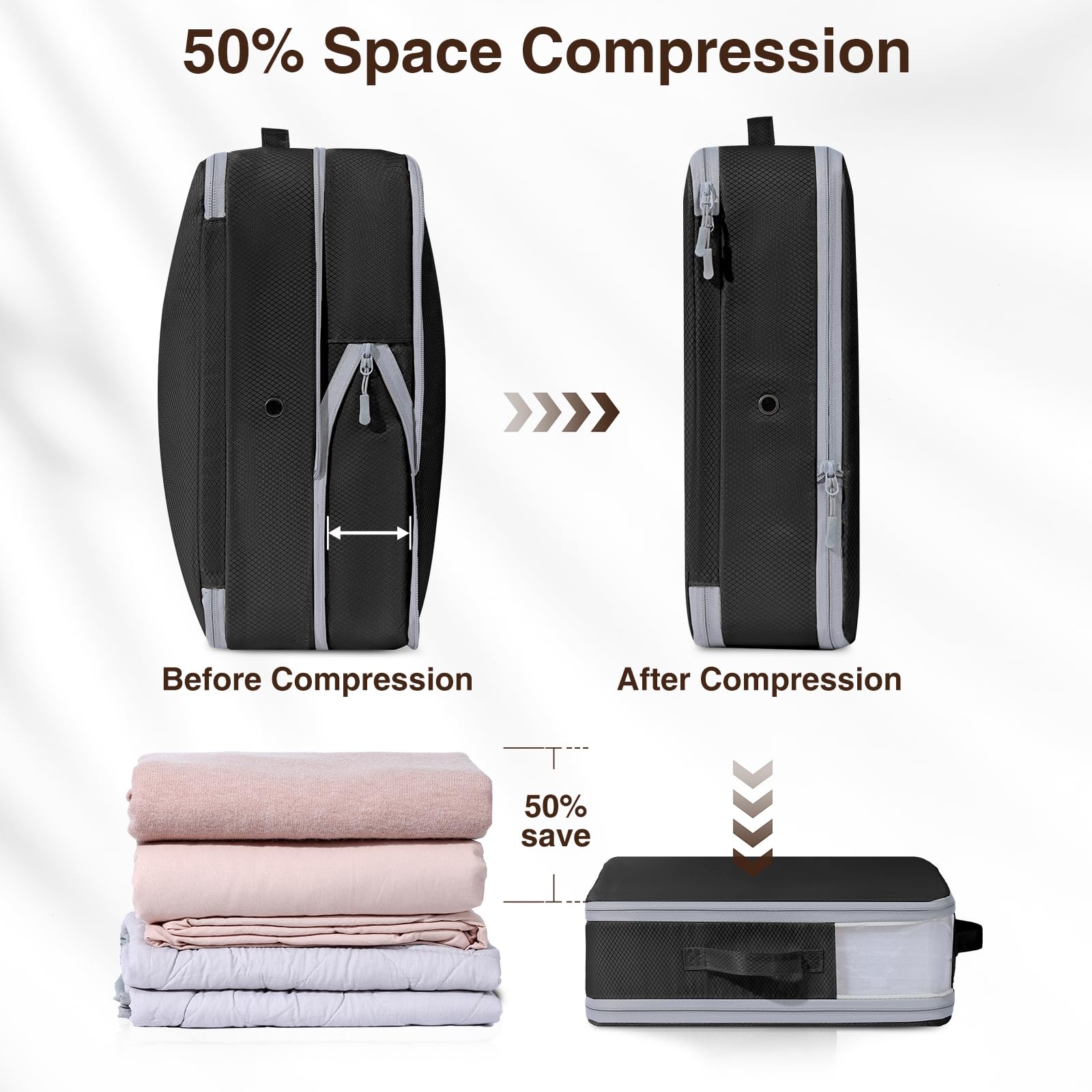 DIMJ Clothes Storage Bag 8 Pack, Compression Storage Bags for Blanket, Sweater, Jacket, Closet, Sheet Storage Organizer with Win