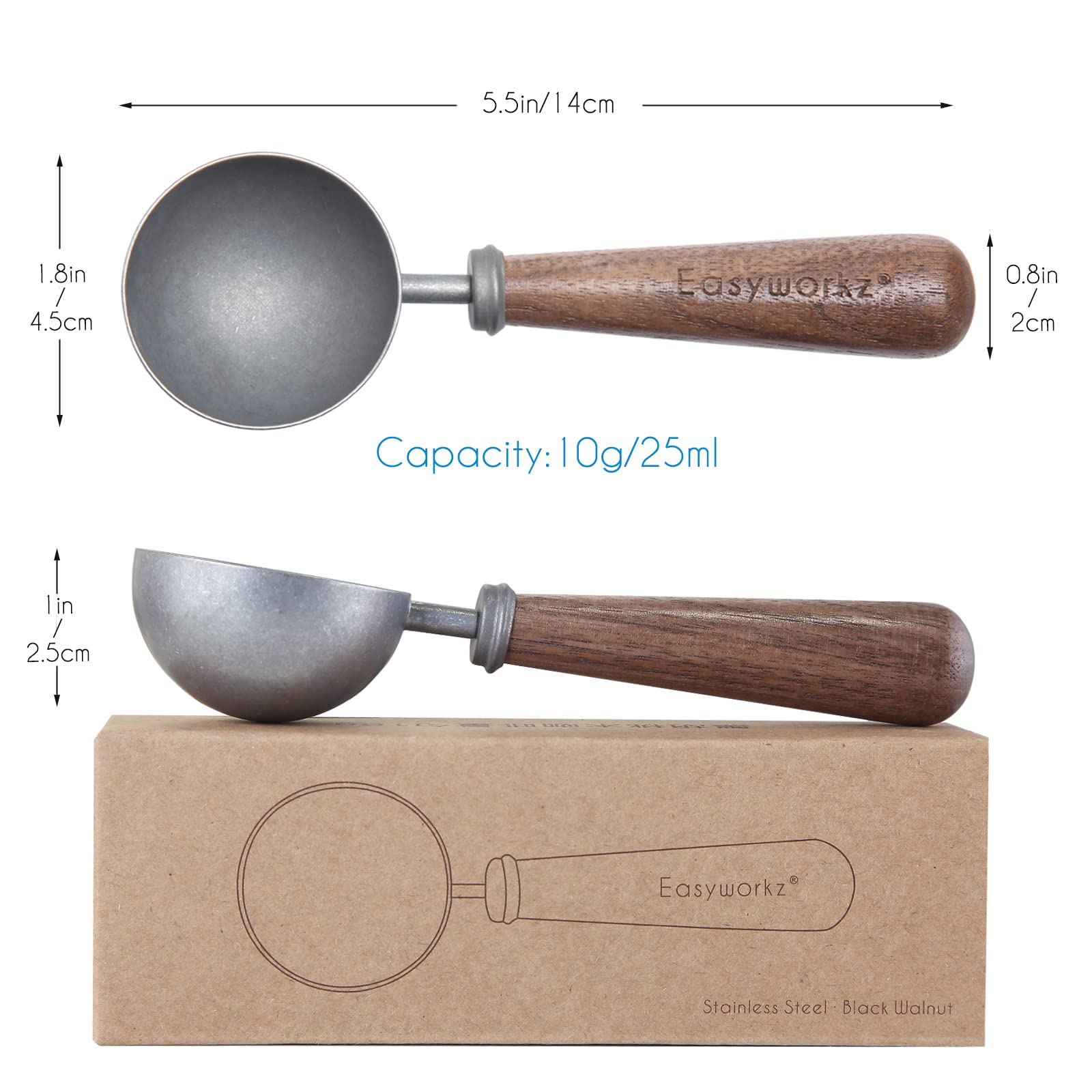 Easyworkz Retro Stainless Steel Coffee Spoon With Black Walnut Handle,10G - Measuring Spoon (Vintage)