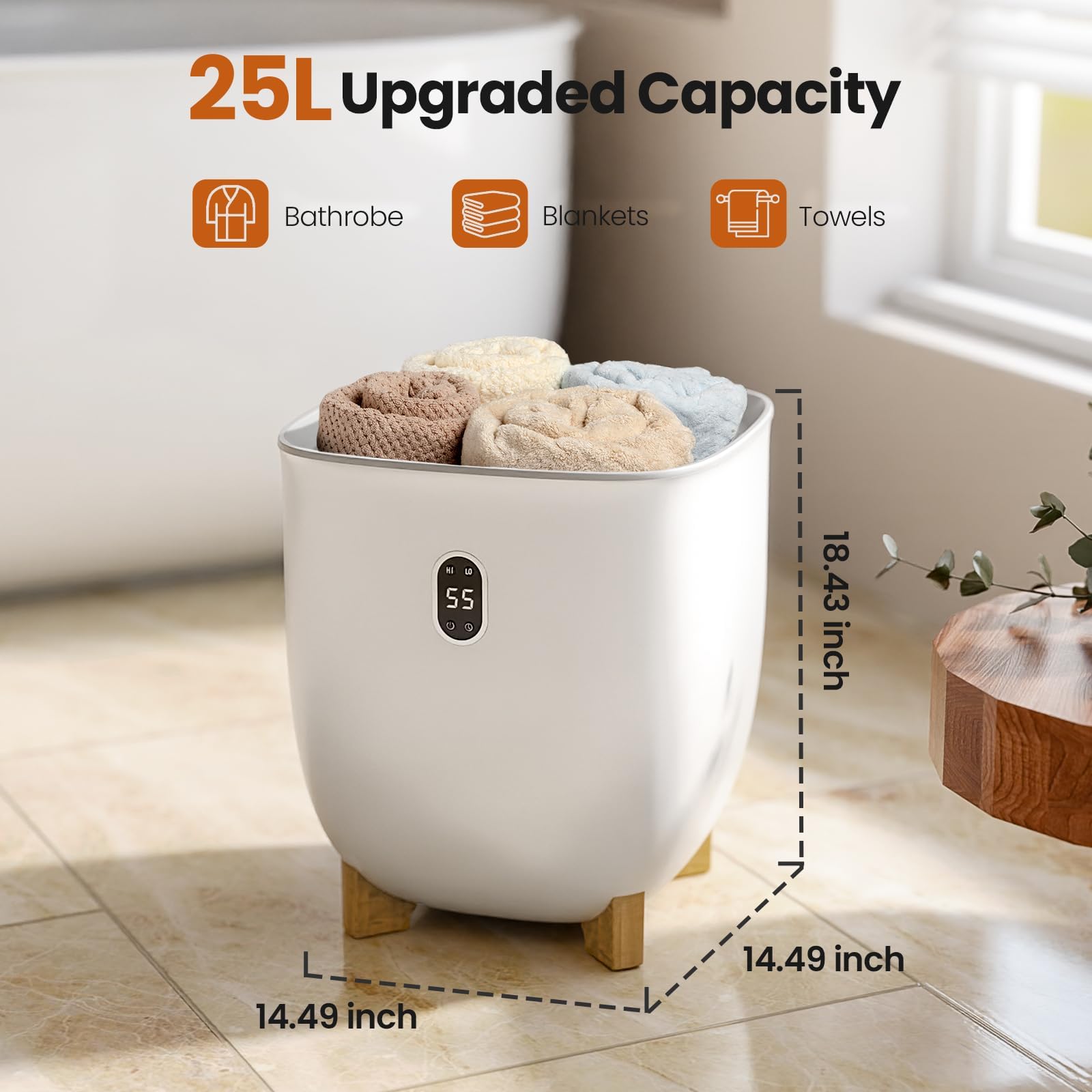 Aglucky Towel Warmer For Bathroom, 25L Large Towel Warmers Bucket With 2 Heating Modes, Lcd Screen, 20/40/60/90 Min Auto Shut-Of