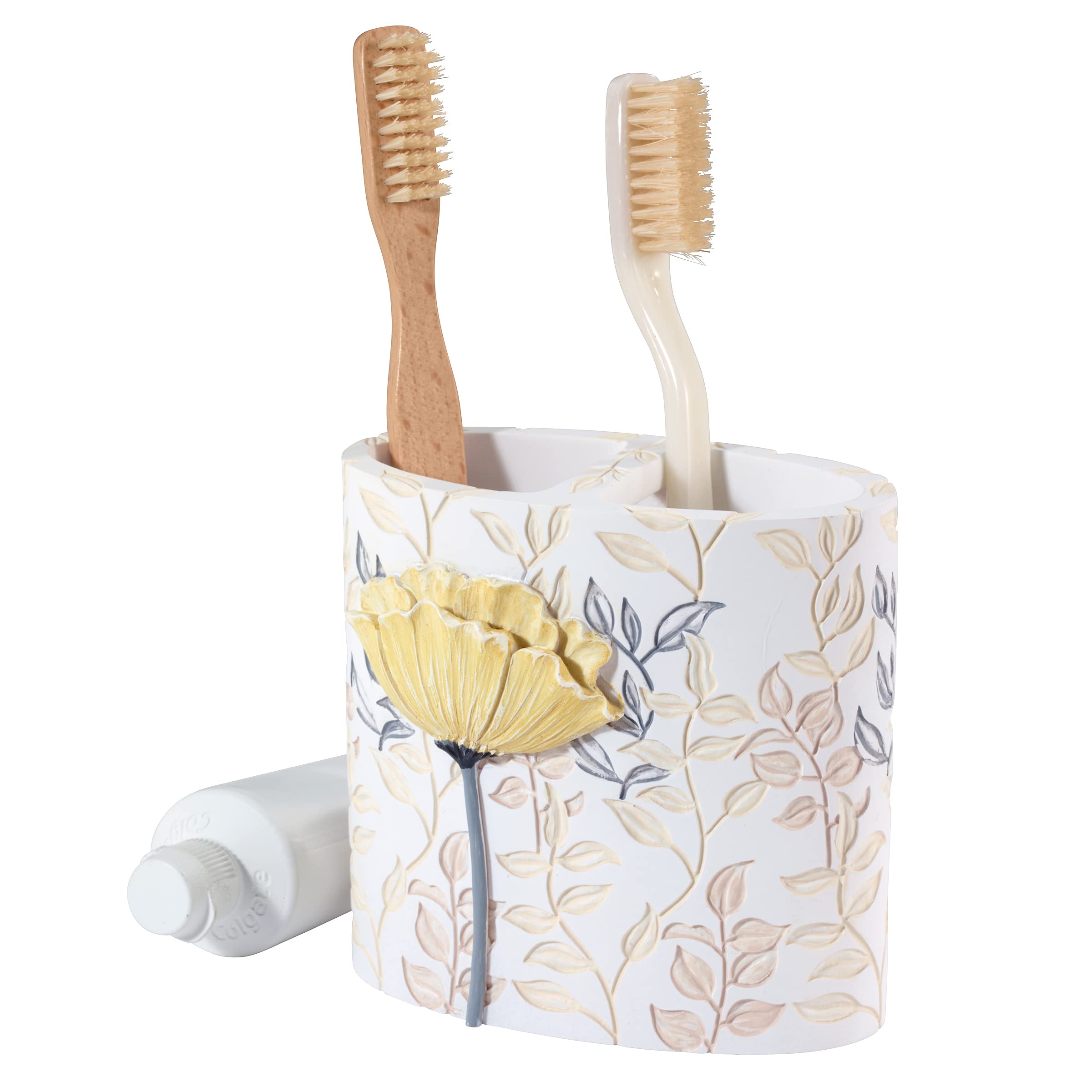 Avanti Linens - Toothbrush Holder, Countertop Accessories, Floral Bathroom Decor (Marielle Collection, Yellow)