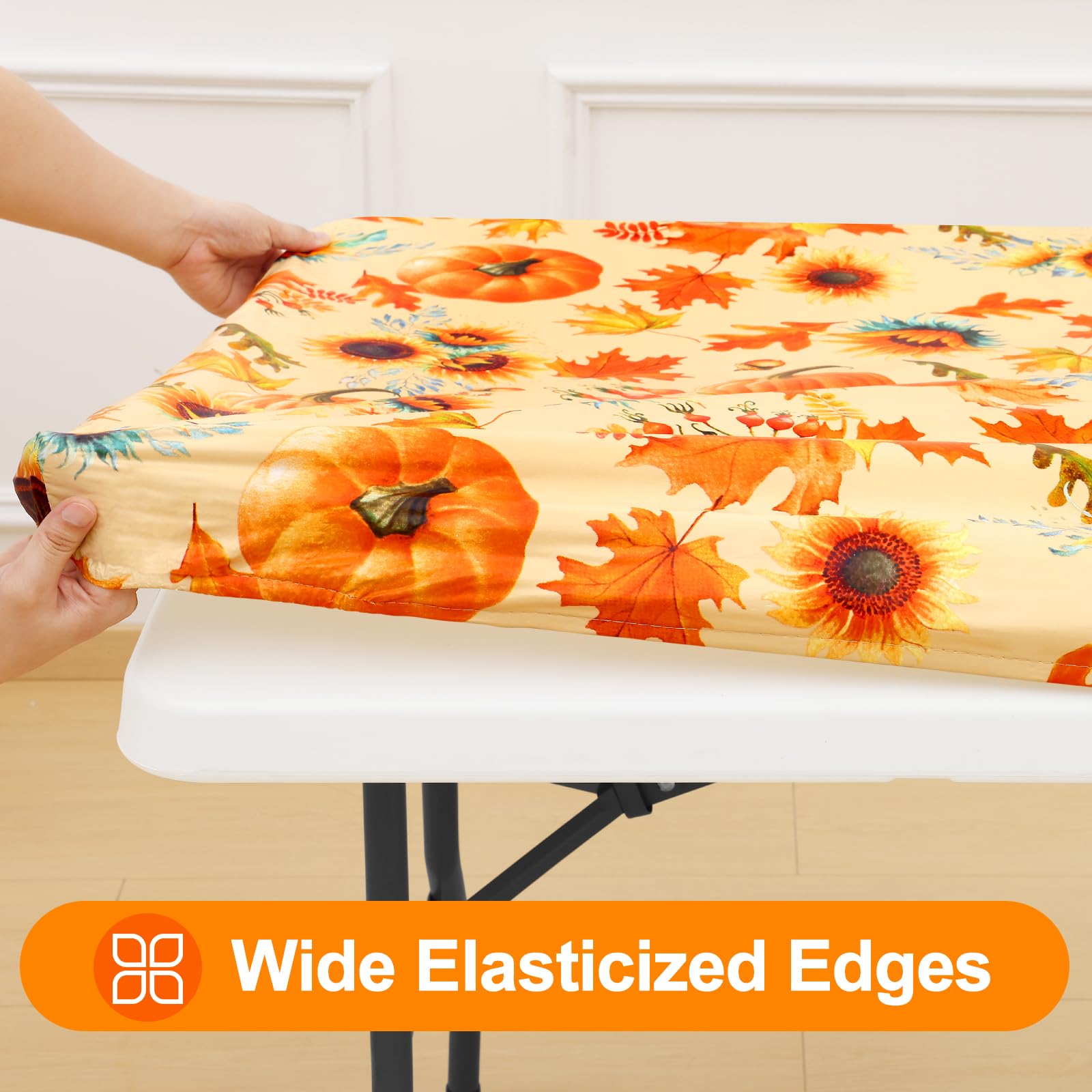 Smiry Plastic Thanksgiving Tablecloth, Sunflower & Pumpkin Wipeable Flannel Backed Vinyl Tablecloths for 6 Foot Tables, Waterpro
