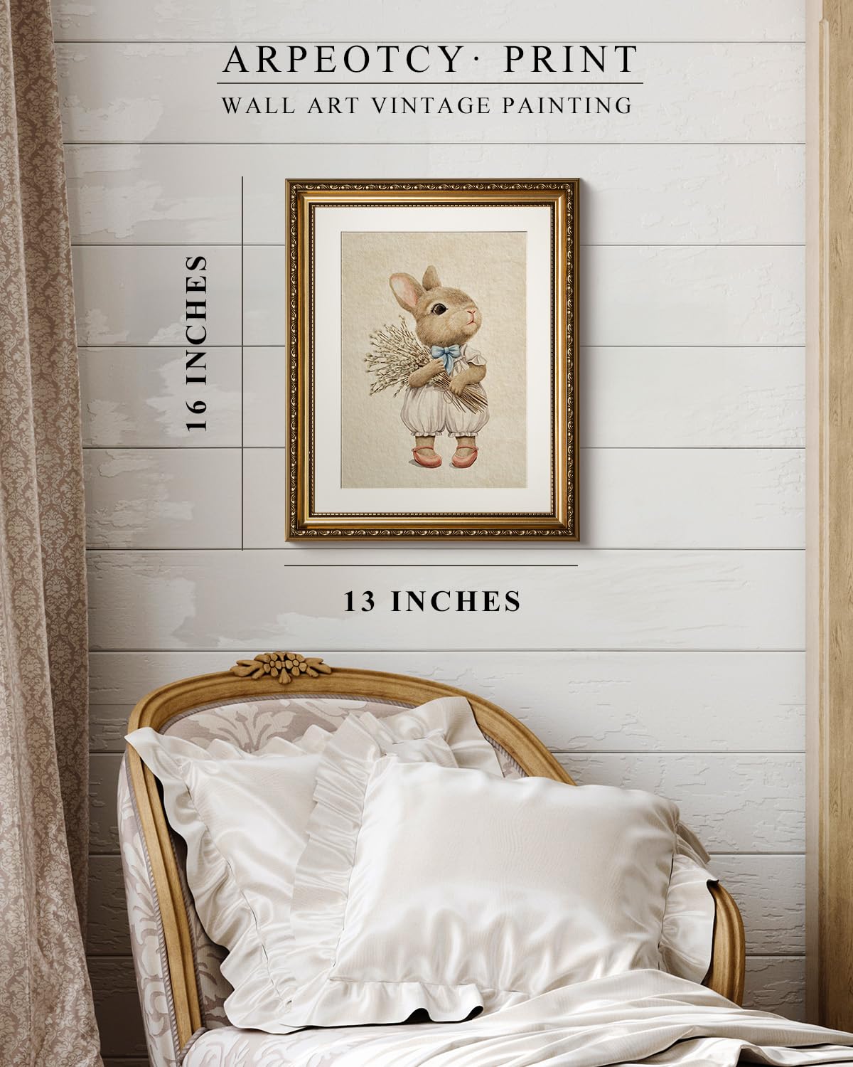 ARPEOTCY Gold Framed Canvas Wall Art, Baby Rabbit Animal Art Prints, Cute Bunny Decor for Kids Girls Room Nursery Playroom, East