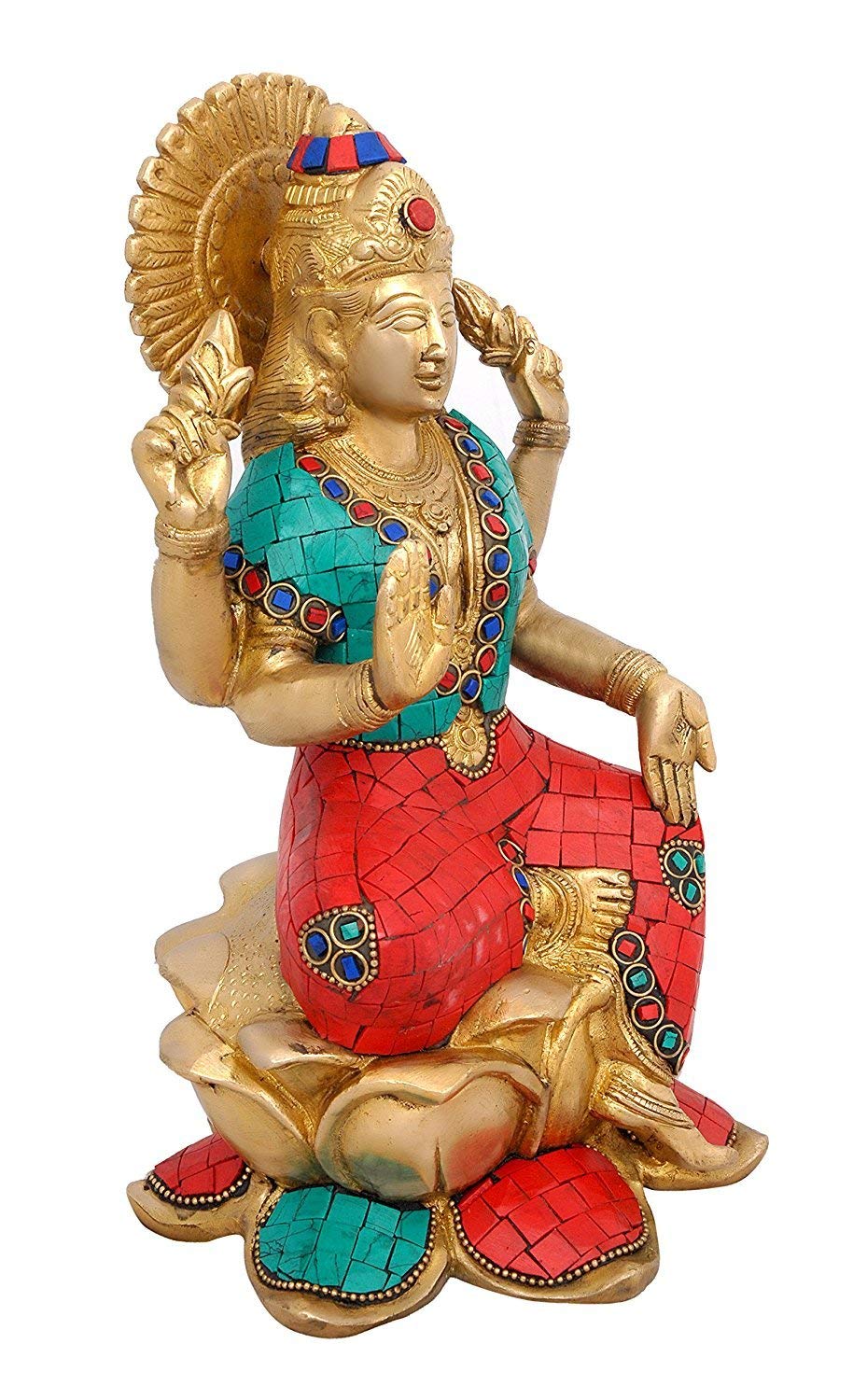 Dattatreya Brass Ganesha Ganesh Murti Idol Statue Lakshmi Saraswati Statue - Set Of Three Height 9.5 Inches