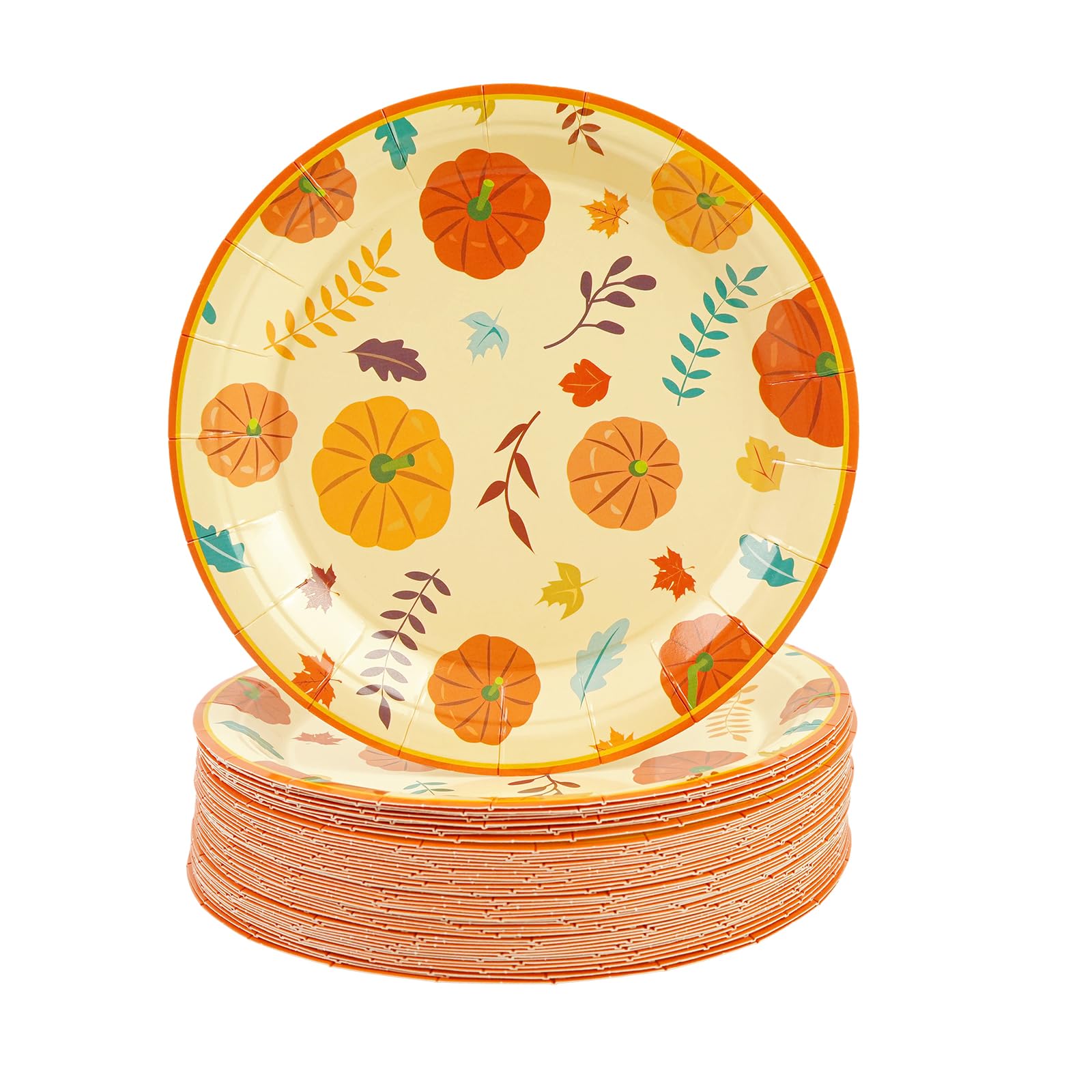 HFBOBP 50 Pack Fall Pumpkin Paper Plates, 7inch Thanksgiving Dessert Plates Autumn Leaves Party Supplies Disposable Tableware Se