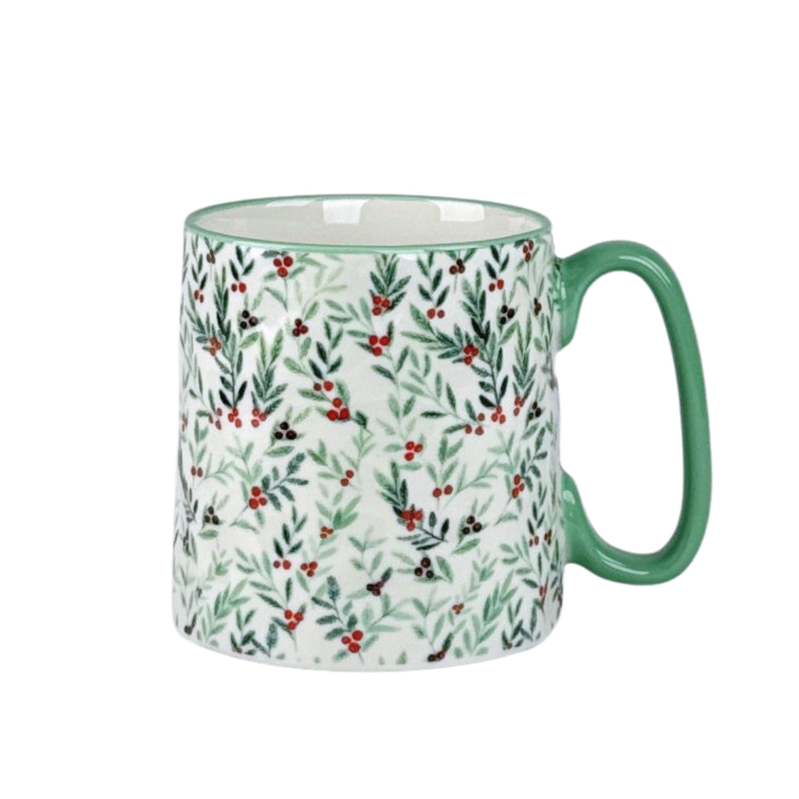 10 Strawberry Street Bella Green & Red Holly Mug, Assorted Set Of 4