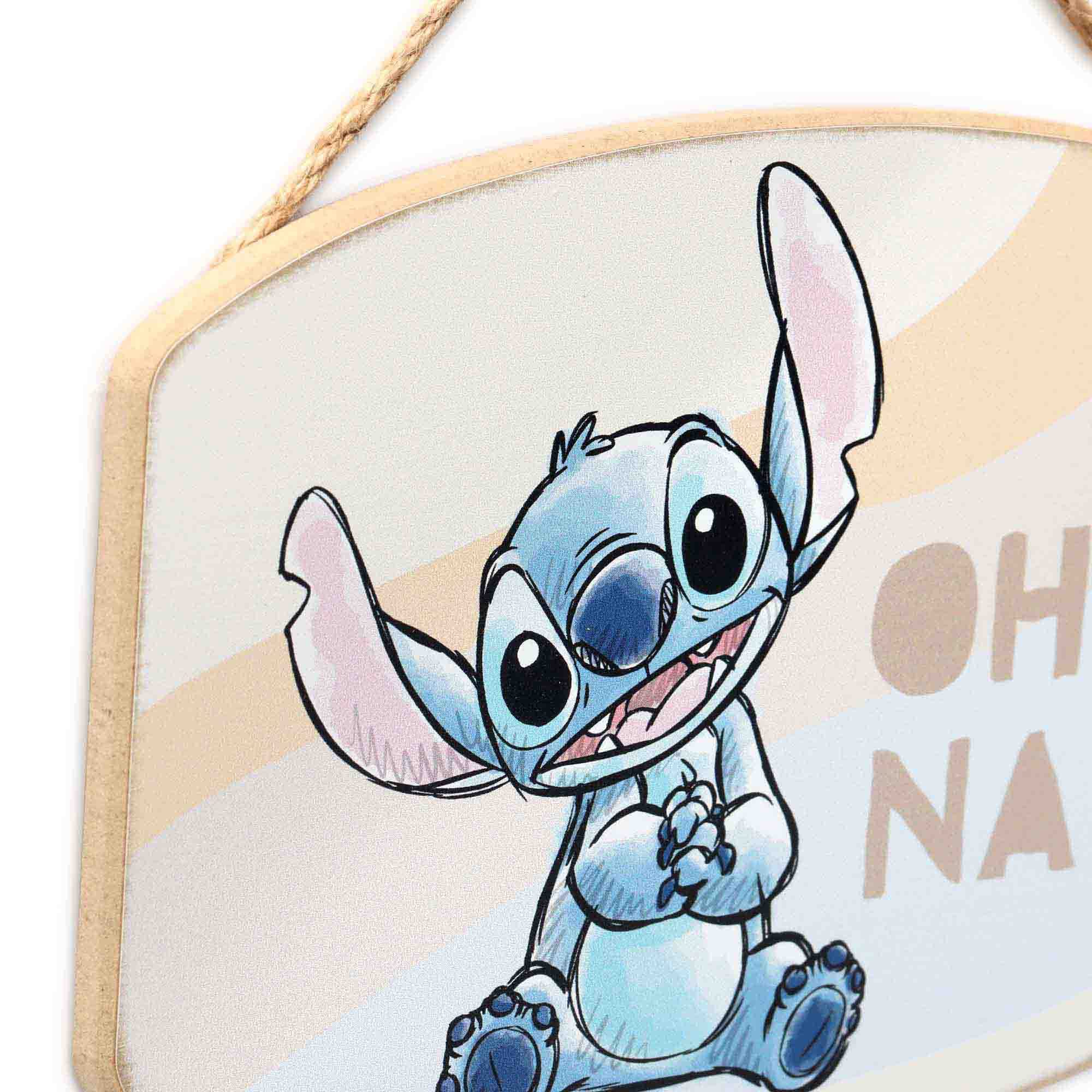 Disney Lilo And Stitch Ohana Pastel Hanging Wood Wall Decor - Adorable Stitch Sign For Home Decorating