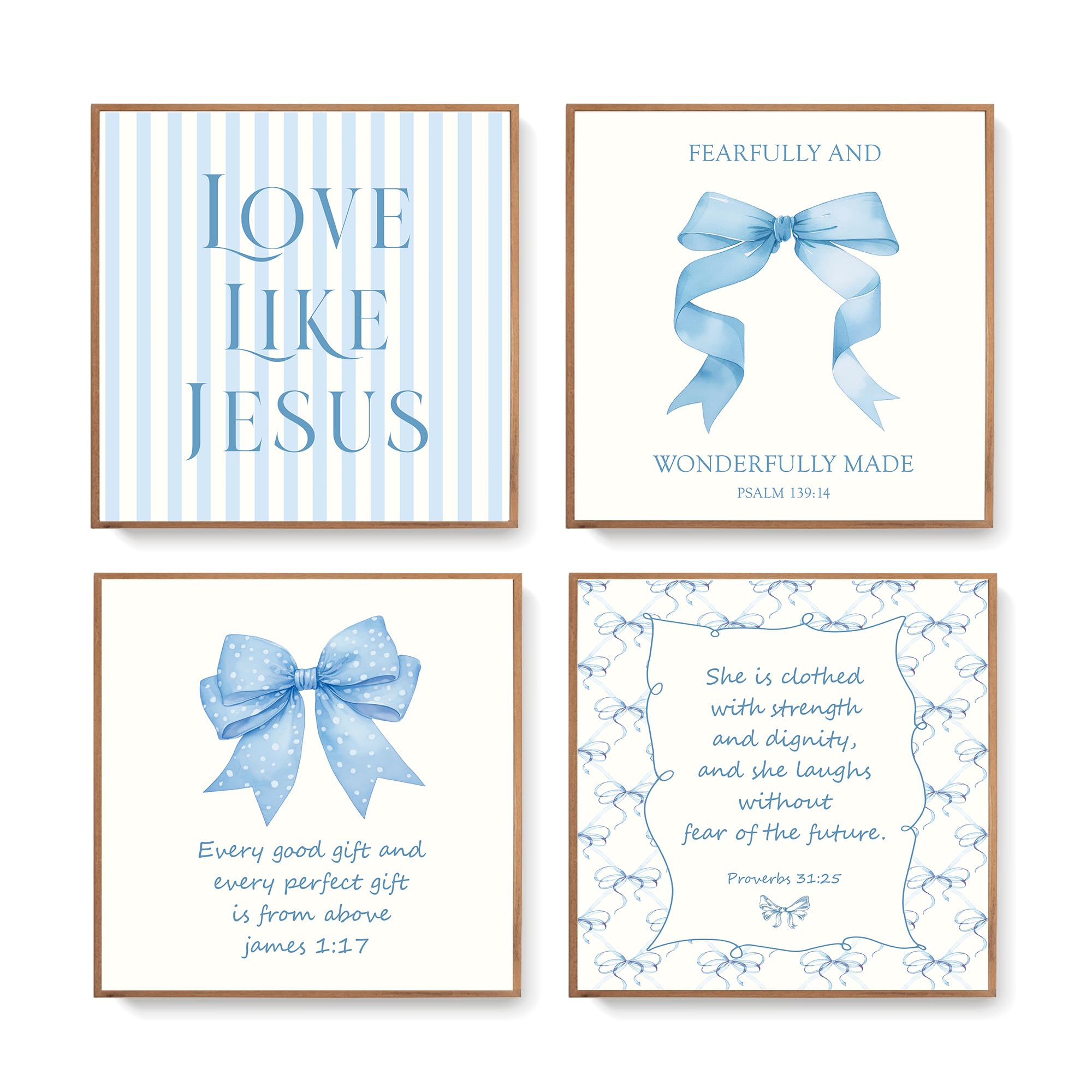 Lartsfro Coquette Blue Bow Jesus Wall Art Decor Posters, Light Blue Bow Christian Room Bathroom Bedroom Dorm Wall Art Decor Aest