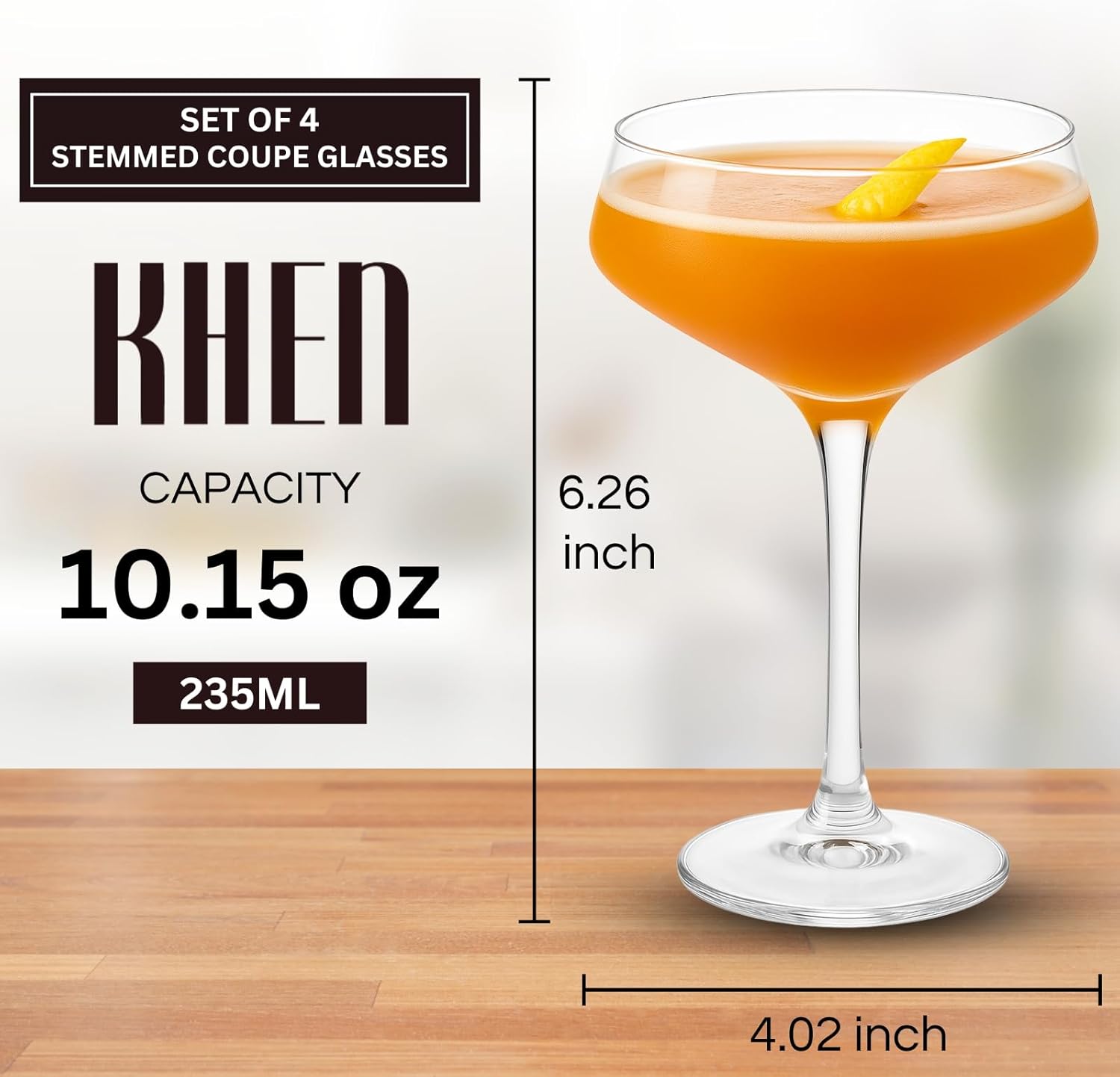 Acrylic Coupe Glasses – Set of 4 Stemmed 8 oz Clear Cocktail Glasses