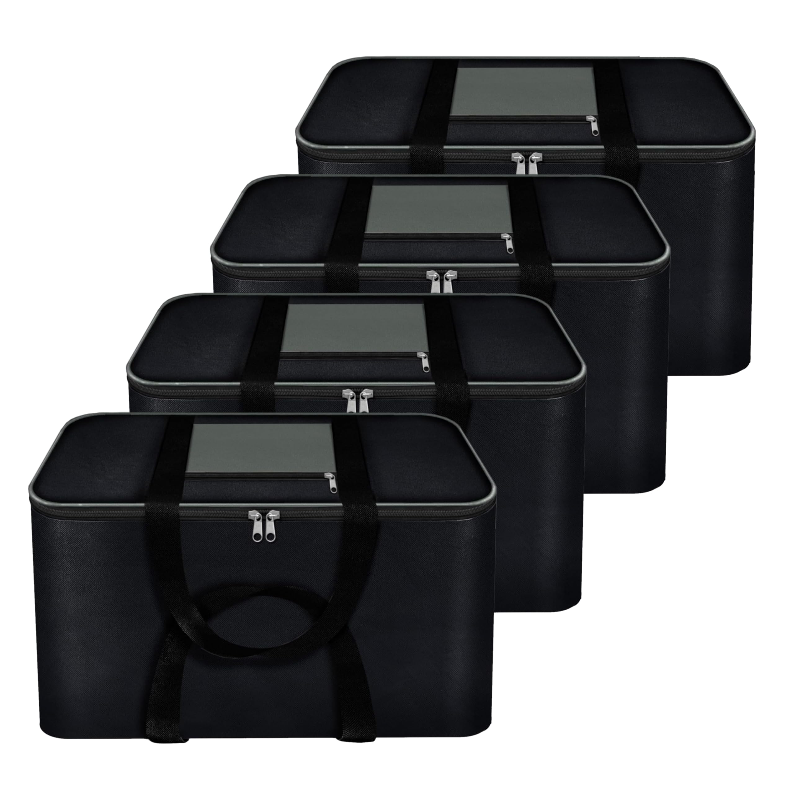 Storite 4 Pack Moisture Proof Nylon Large Size Foldable Underbed Storage Bag For Clothes, Blankets (54 X 46 X 28 Cm)  Black, Re