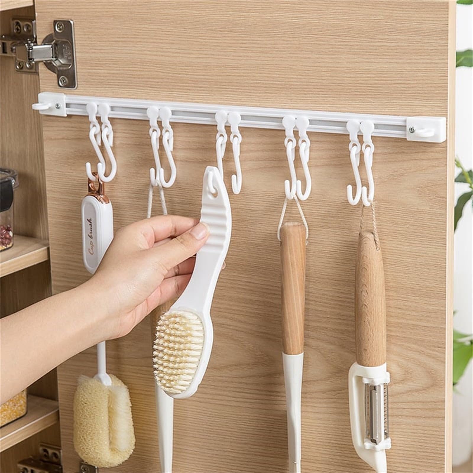 Gaxquly Multifunctional Wall Mounted Hanger Rail With 10 Hooks Sliding Track Hook For Kitchen Utensils, Key Rack, Coat Hook, Han