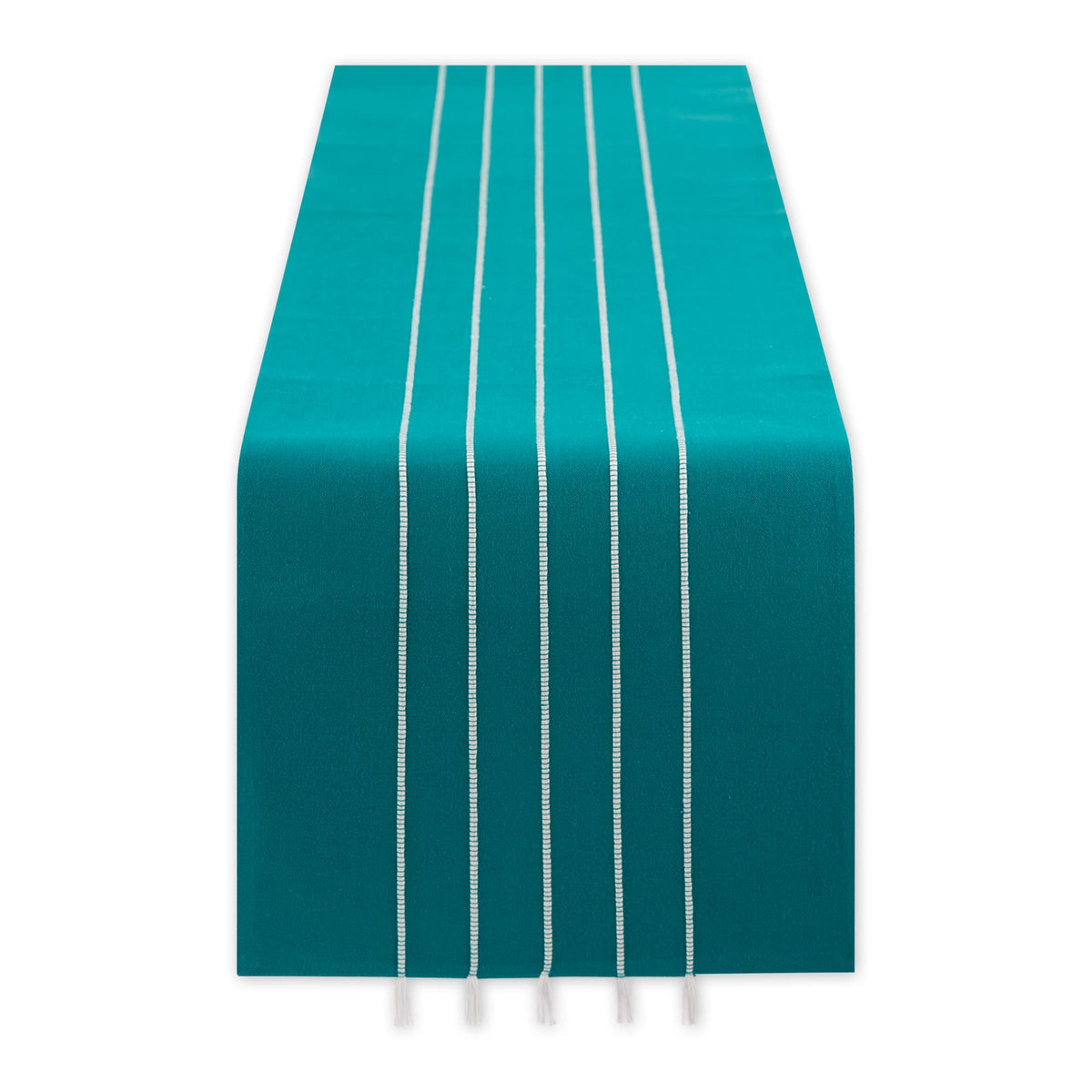 Dii Tassel Stripe Tabletop Collection Decorative, Machine Washable, Table Runner 14X72, Teal & Off-White