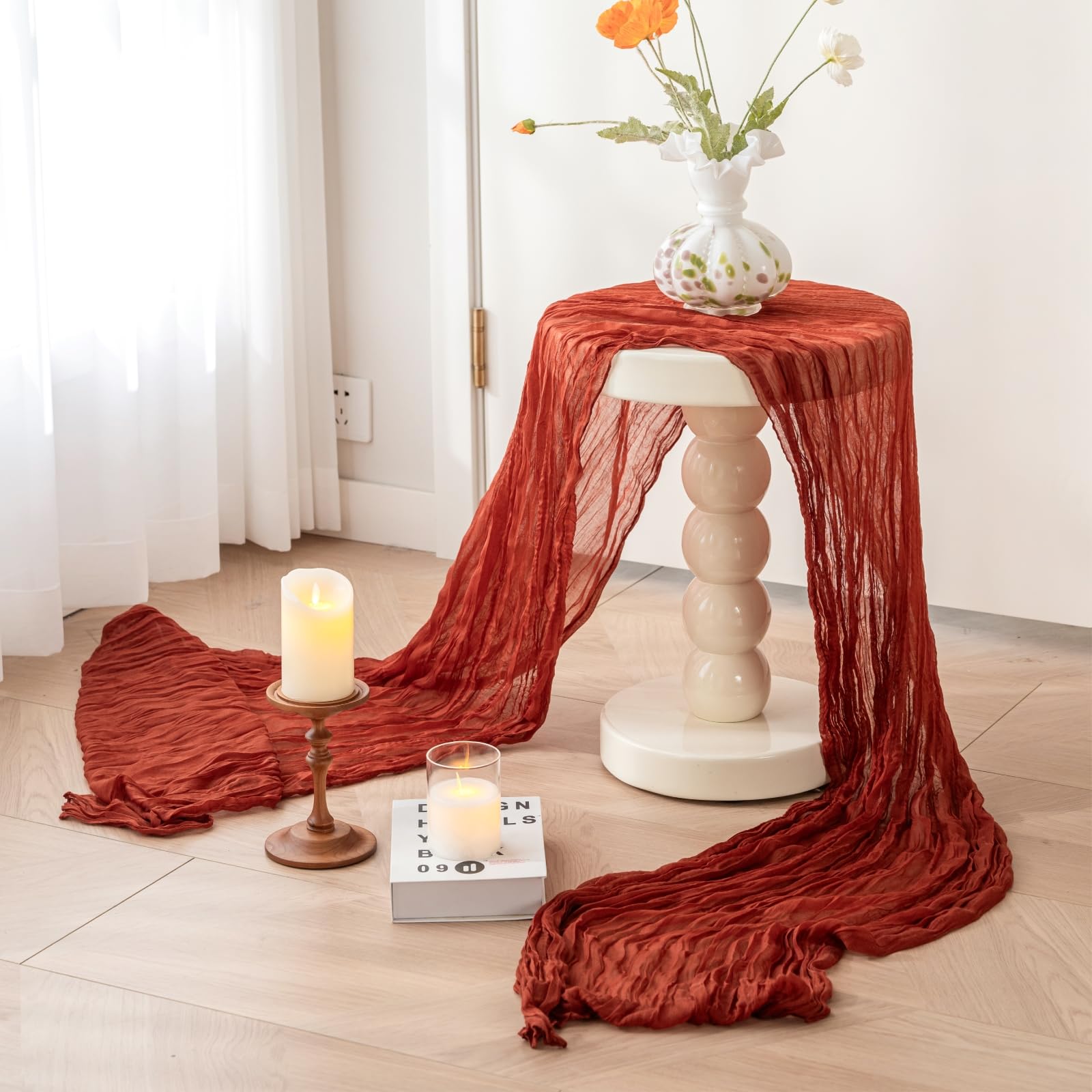 Sioloc 1 Pack Terracotta Cheesecloth Table Runner,10Ft Rust Cheesecloth Table Runner,Boho Gauze Table Runner For Wedding Bridal