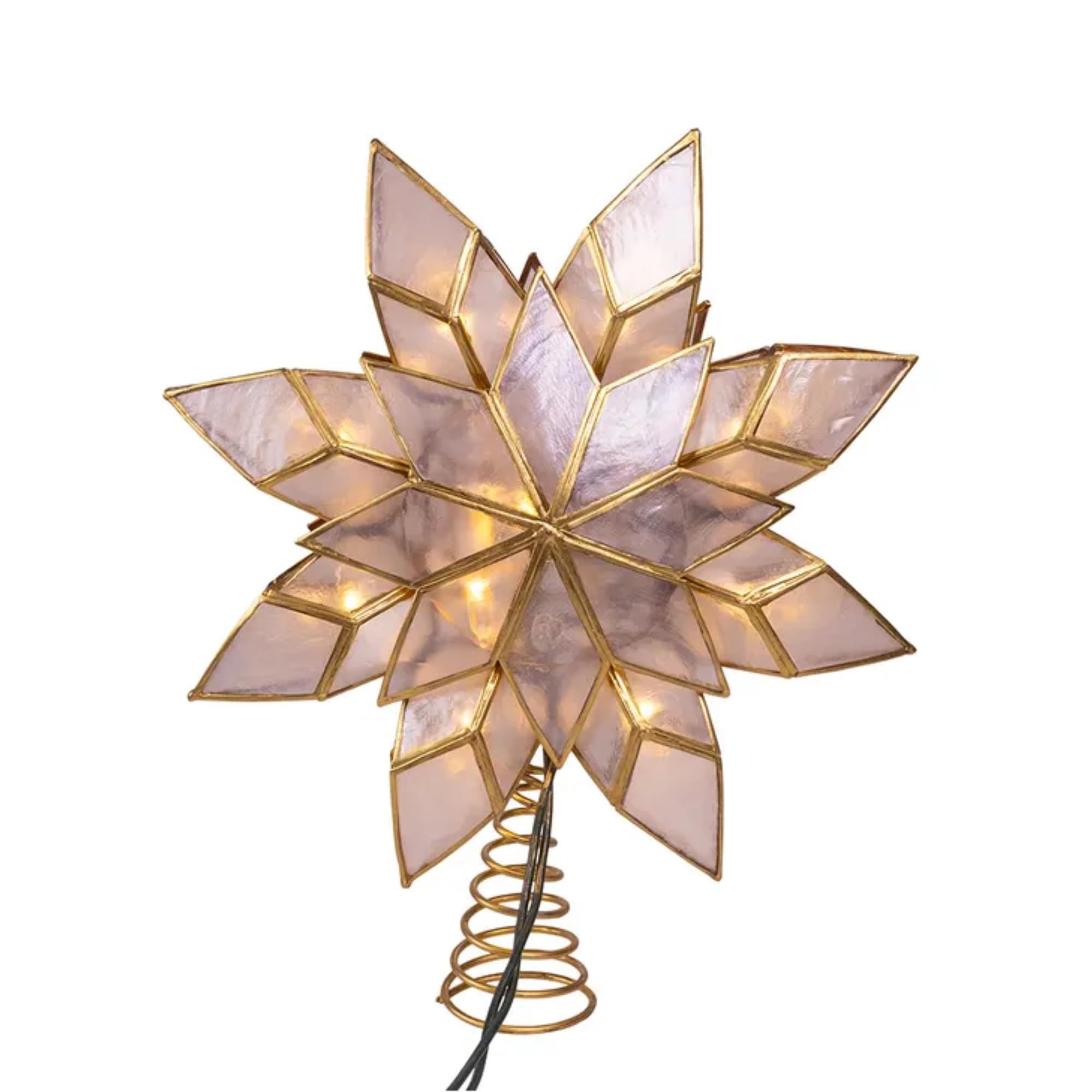 Kurt Adler 10-Light LED Capiz Star Tree Topper, 8-Point, Gold, 9.25