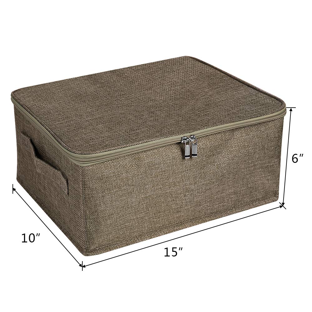ANMINY Storage Bins with Zipper Lid Storage Boxes with Handles PP Plastic Board Foldable Lidded Cotton Linen Fabric Home Cubes Baskets Closet Clothes Toys Organizer Containers - Coffee  Small Size