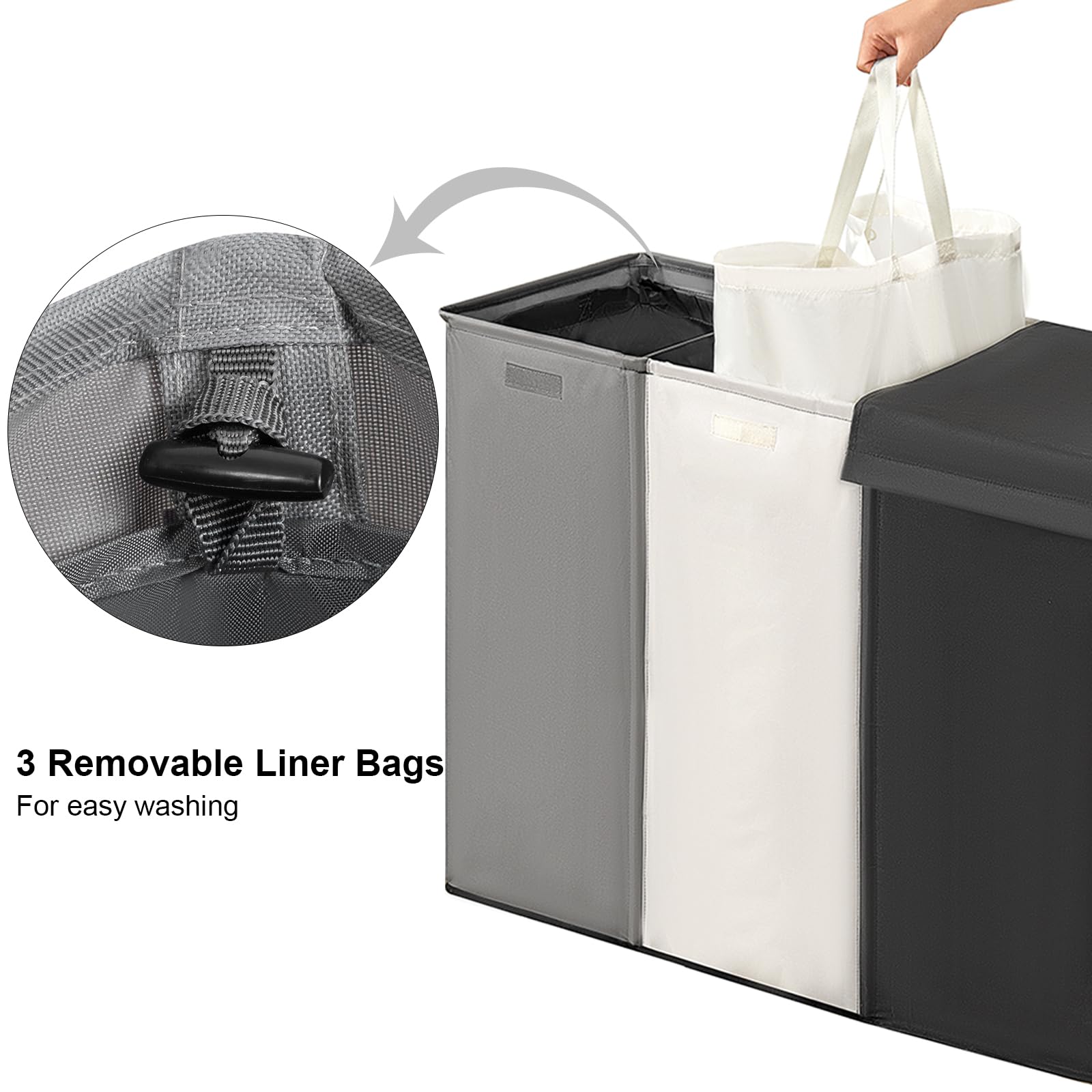 Wowlive 230L Laundry Baseket With Lid And Removable Laundry Bags,Large Laundry Hamper 3 Section Collapsible Dirty Clothes Hamper