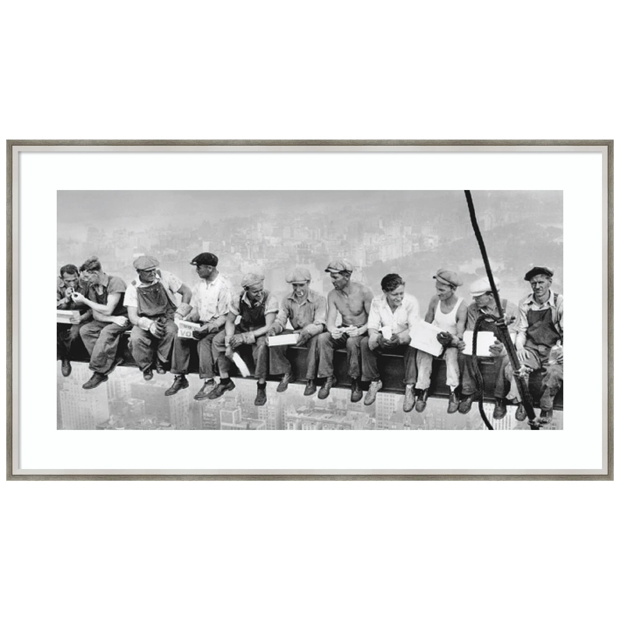 Amanti Art Wood Framed Wall Art Print Lunch On A Skyscraper 1932 By Charles C. Ebbets (41 In. W X 23 In. H), Lucie Silver White