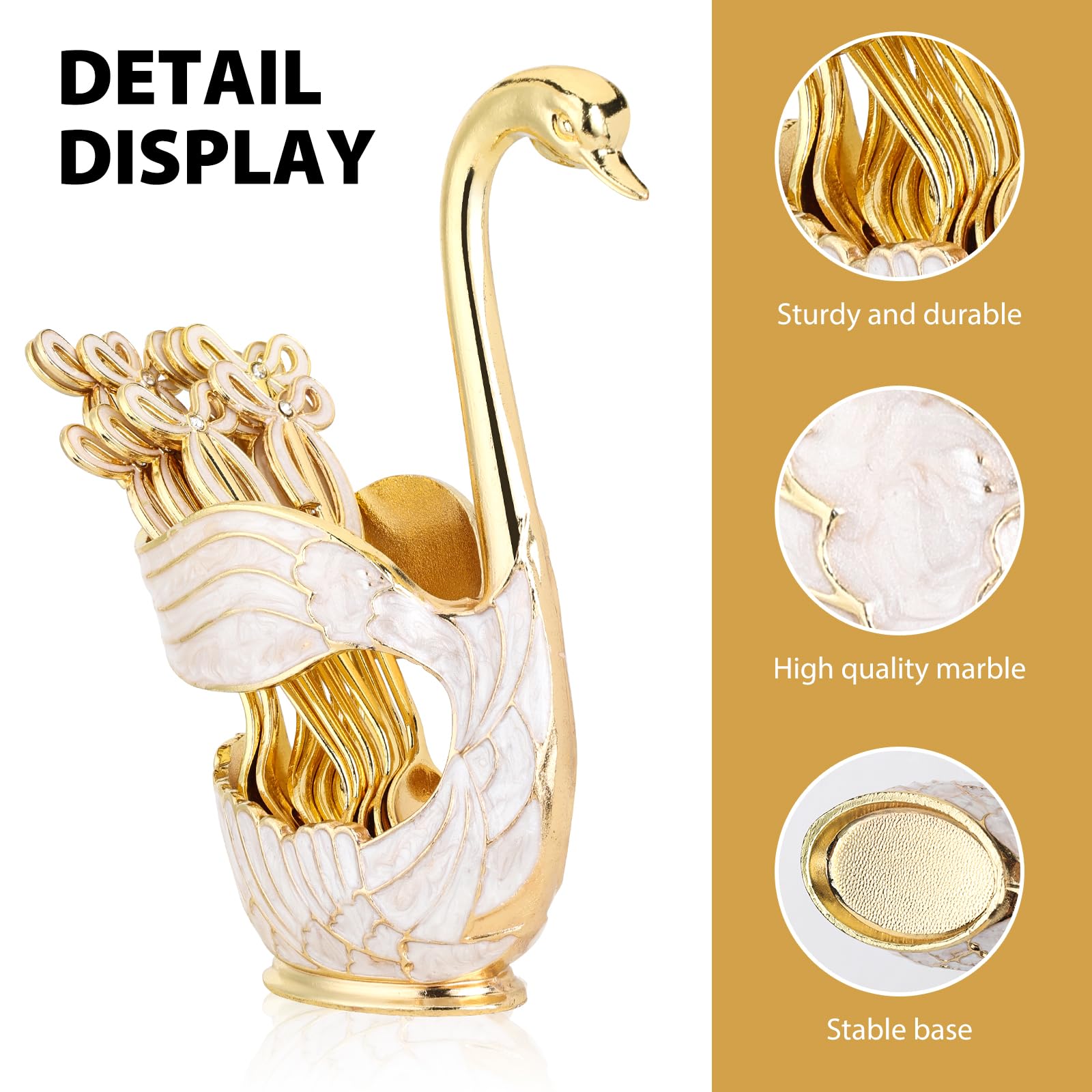 Gold Swan Base Holder,Table Decorative Swan Dessert Spoons Organizer Base Spoons Holder With 6Pcs Coffee Spoon Set,Elegant Gold