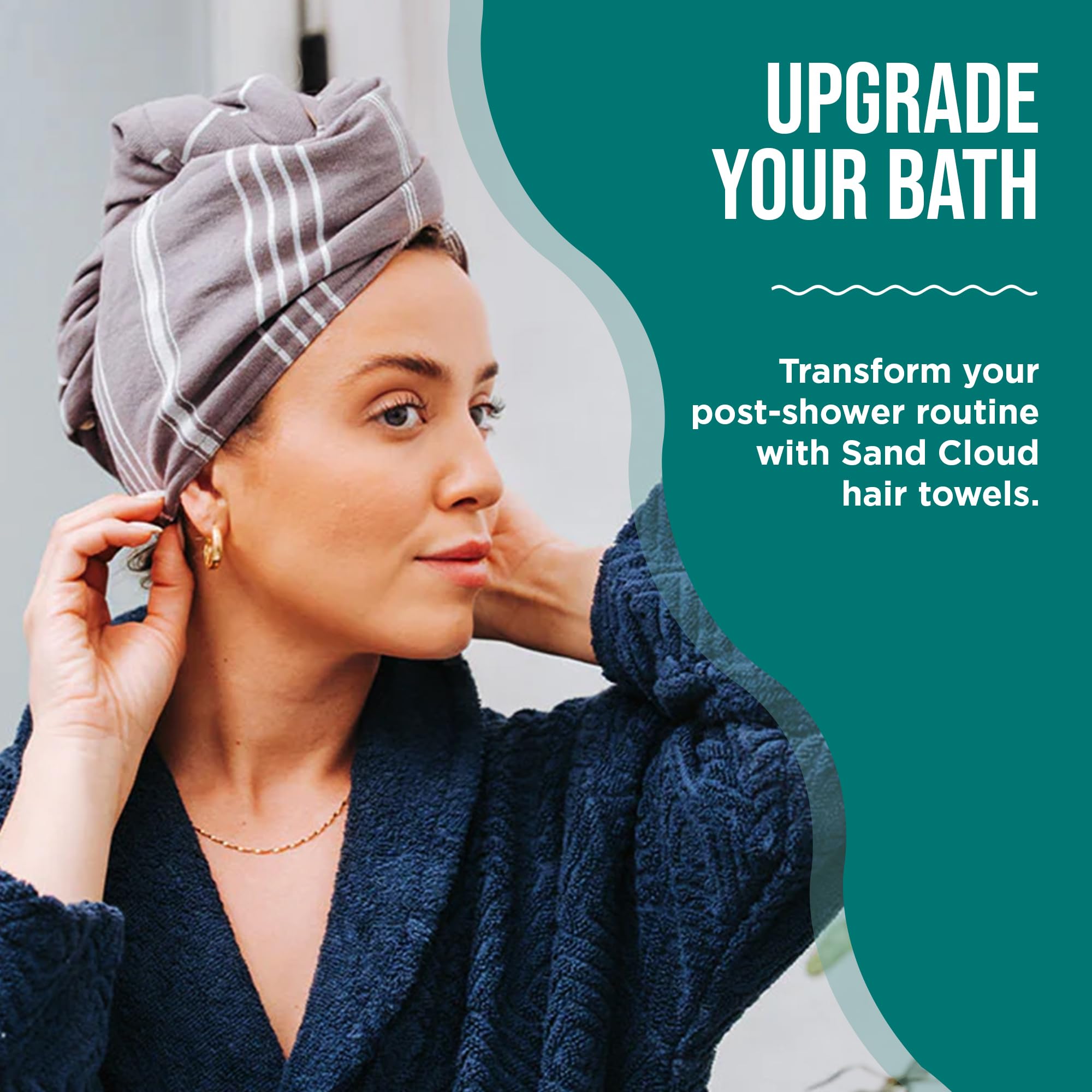 Sand Cloud Hair Towel Wrap for Women & Men, (Slate Blue, Terra) - 100% Turkish Cotton Quick Hair Drying Towel Wrap - Absorbent H