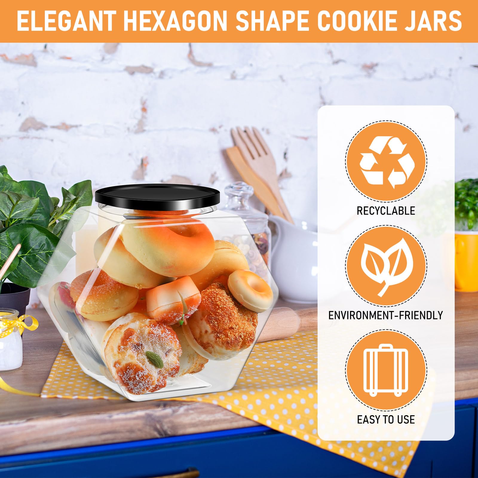 Norme 4 Pcs 129 Oz Plastic Candy Jars With Lids Hexagon Cookie Jars For Kitchen Counter Candy Bar Containers Acrylic Clear Jars