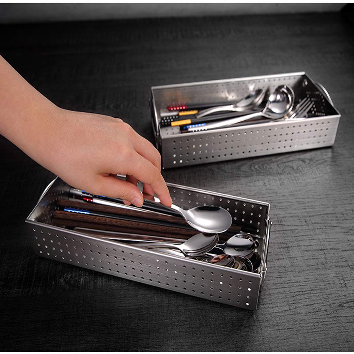Aiyoo Mesh Cutlery Tray- 1 Compartments 304 Stainless Steel Kitchen Utensil Drawer Organizer/Silverware Storage Kitchen Utensil