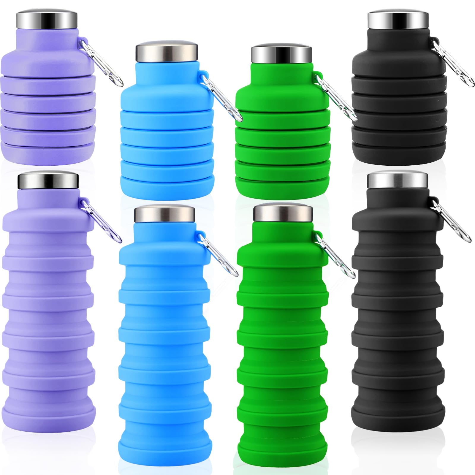 Lallisa 4 Pcs Collapsible Water Bottles 17 oz Reusable Silicone Foldable Travel Water Bottle Portable Leak Proof Sports Water Bo