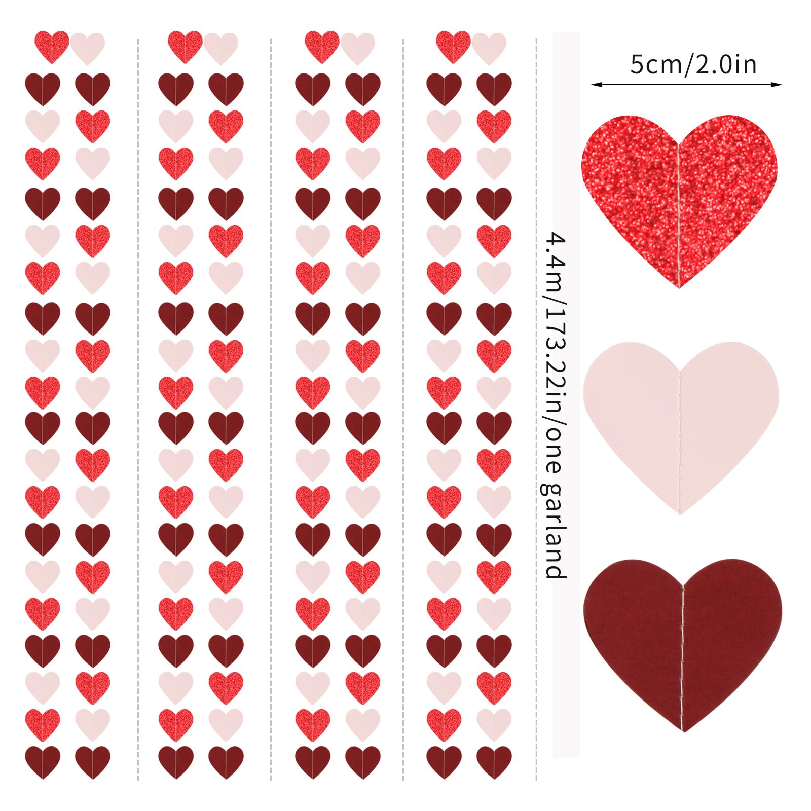 Party Decorations Pink-Red Heart-Garland - 52ft Burgundy Proposal Special Night Galentines Hanging Streamers Banner,Girl Romanti