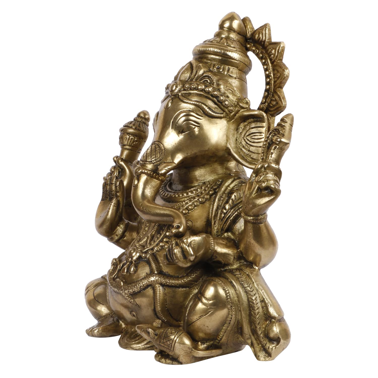 Kartique Brass Lord Ganesha Murti in Blessing Posture with Trunk on Left Side Ganpati Bhagwan Idol Metal Statue for Home Office