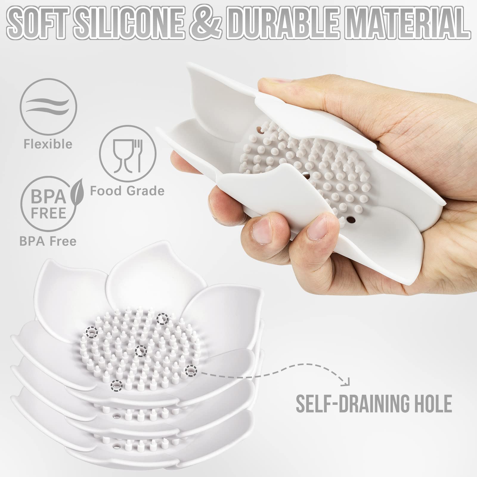 Lotus Shower Steamer Tray, Silicone Soap Dish, 4 Pack Lotus Flower Shape Shower Steamer Tray Small Self Draining Bar Soap Holder