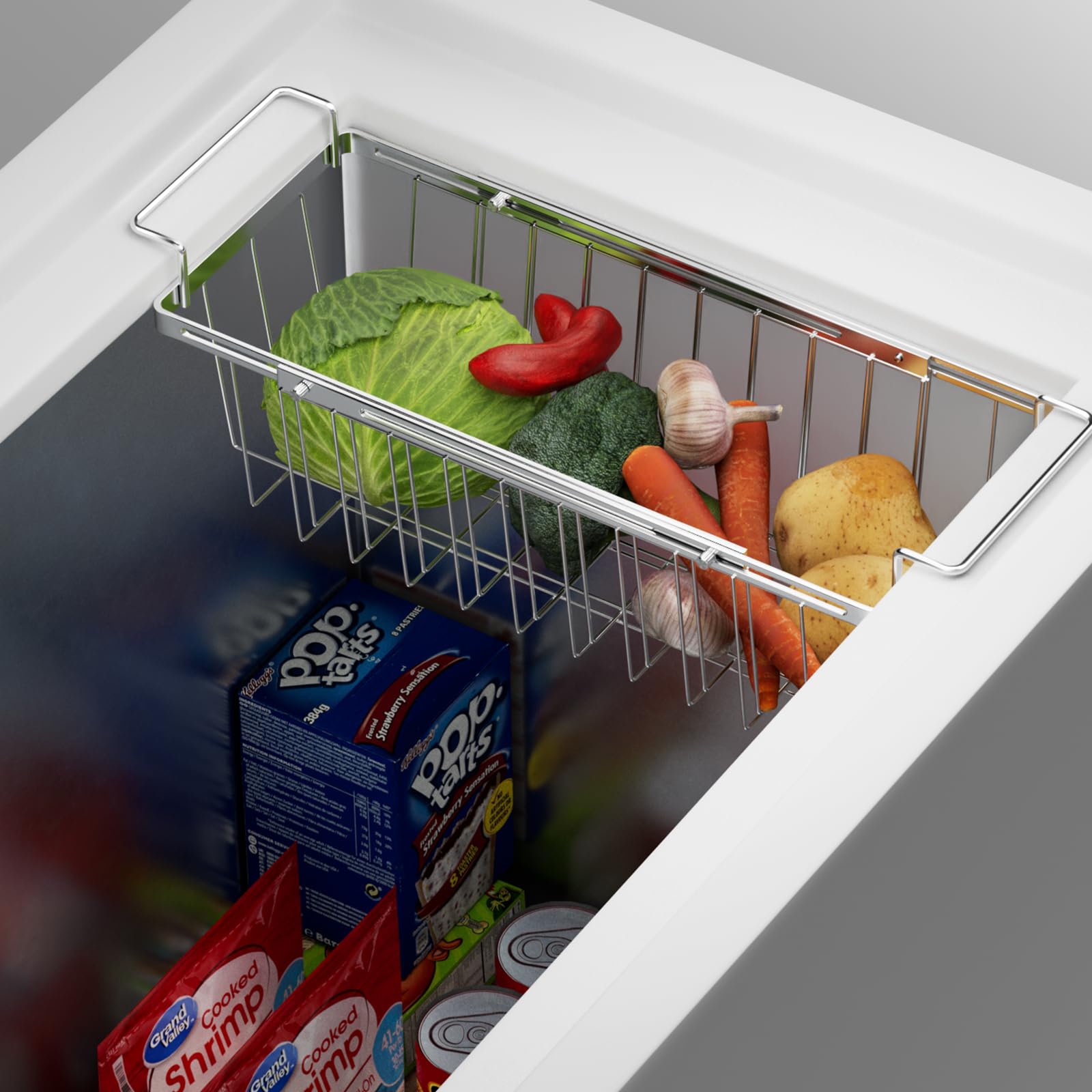 Orgneas Freezer Baskets For Chest Freezer, Capacity Expandable Deep Freezer Organizer Bins Adjustable From 16.5'' To 26.5'' Stai