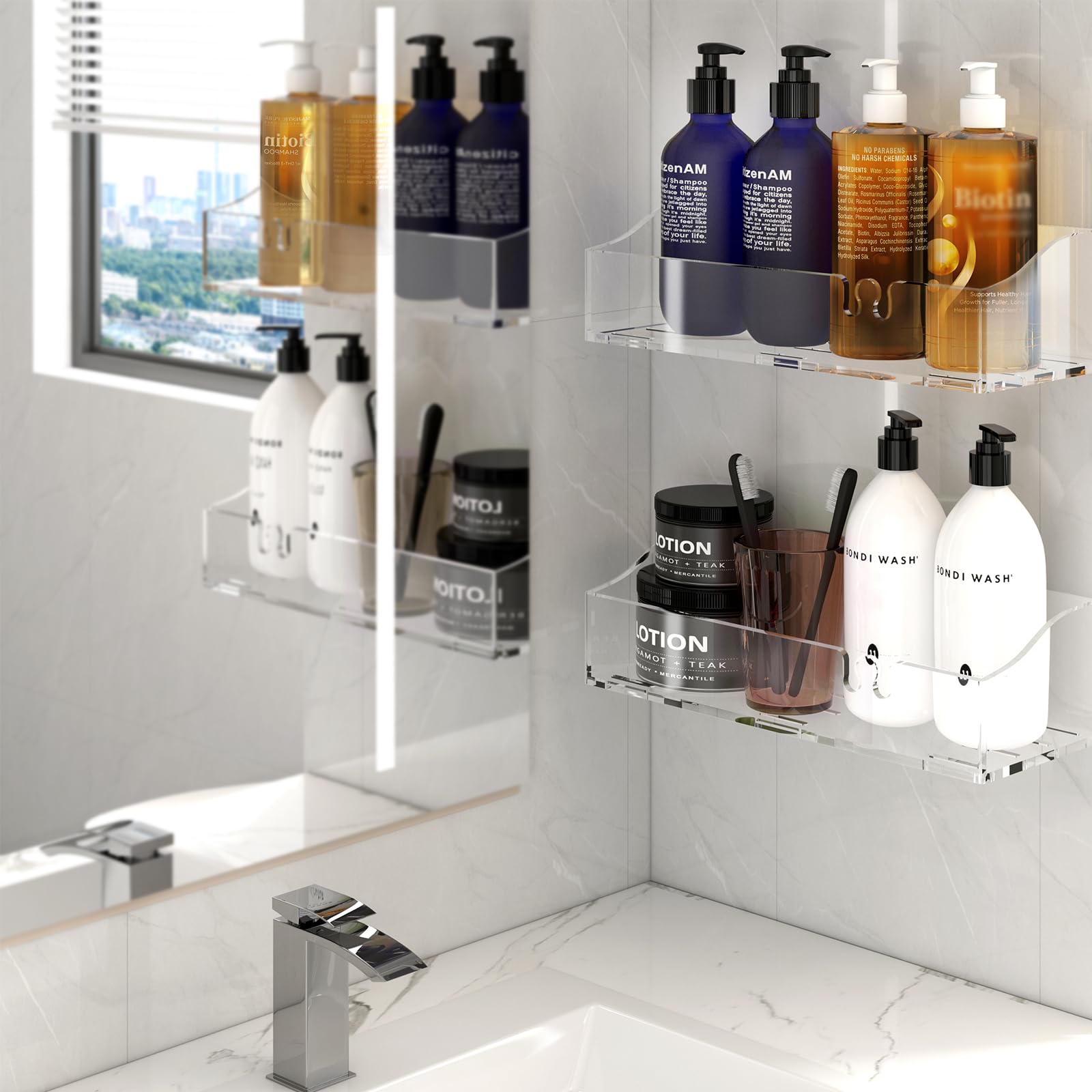 Yawsoup Acrylic Shower Shelves 3 Pack,Adhesive Shower Organizer For Bathroom Storage Home Decor,No Drilling,Transparent Organize
