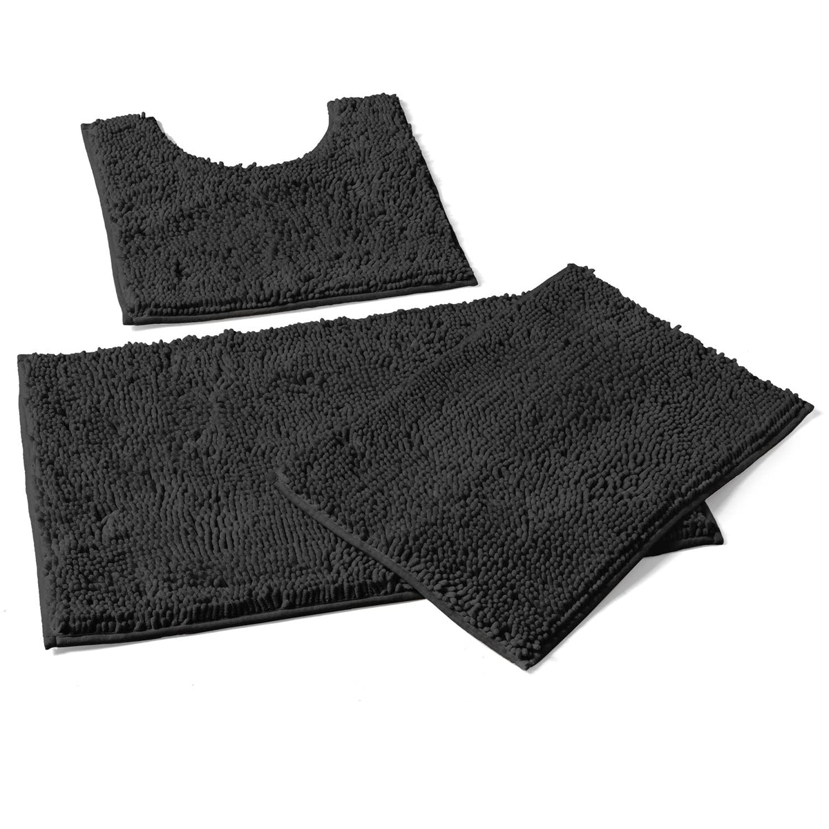 Luxurux Black Bathroom Rugs 3 Piece Bathroom Rug Set, Includes U-Shaped Contour Toilet Mat, 20 X 30'' And 16 X 24'' Bath Mat, Ma
