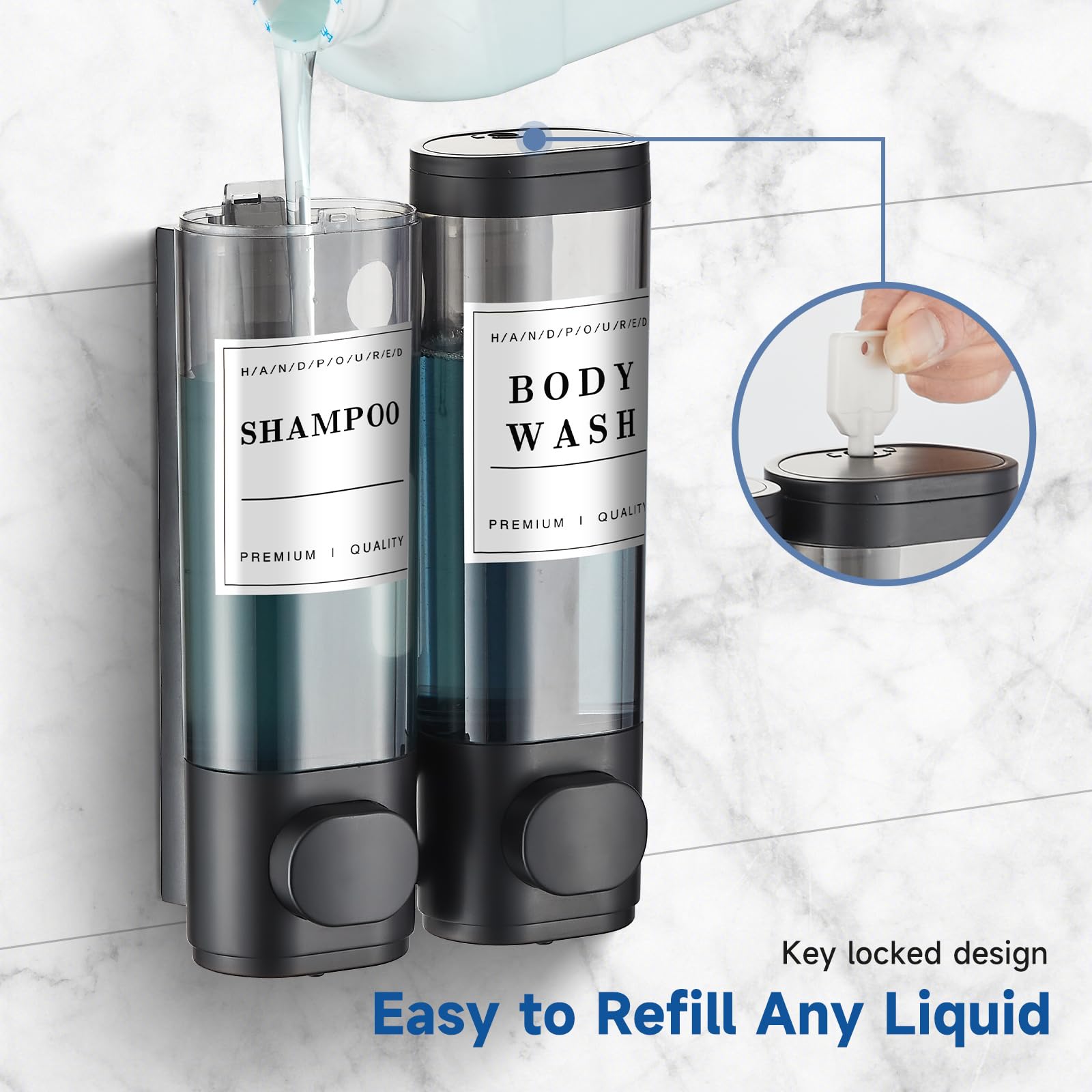 Shampoo And Conditioner Dispenser,Unisense Shower Soap Dispenser 2 Chamber No Drill Wall-Mounted Shampoo Dispenser For Shower Wa