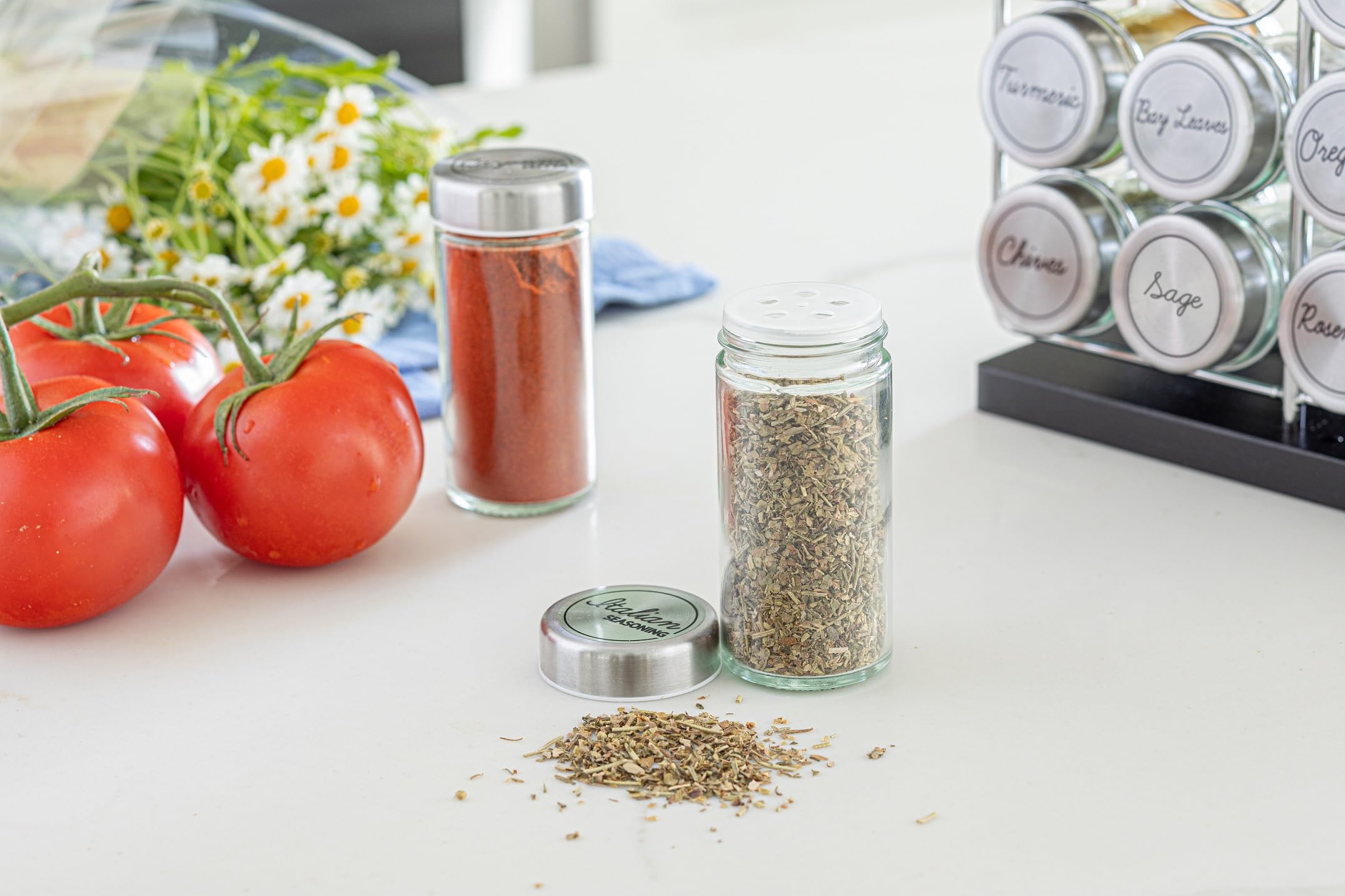 Orii 20 Jar Spice Rack Stainless Steel Filled with Spices - Standing Rack Shelf Holder & Countertop Spice Rack Tower Organizer f