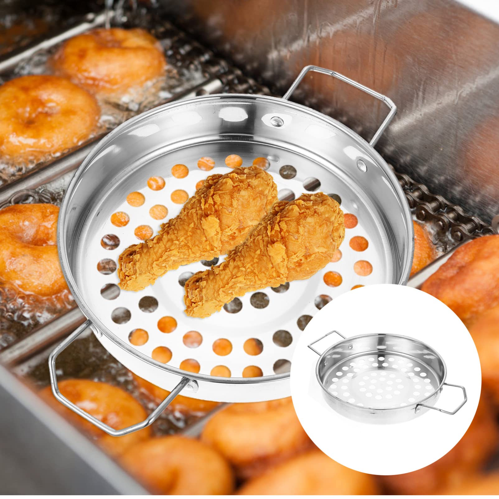 Housoutil Stainless Steel Colander Strainer - Big Hole Design, 28.5x20.5x3.5CM, Silver, Ideal for Spaghetti, Noodles, Vegetables,