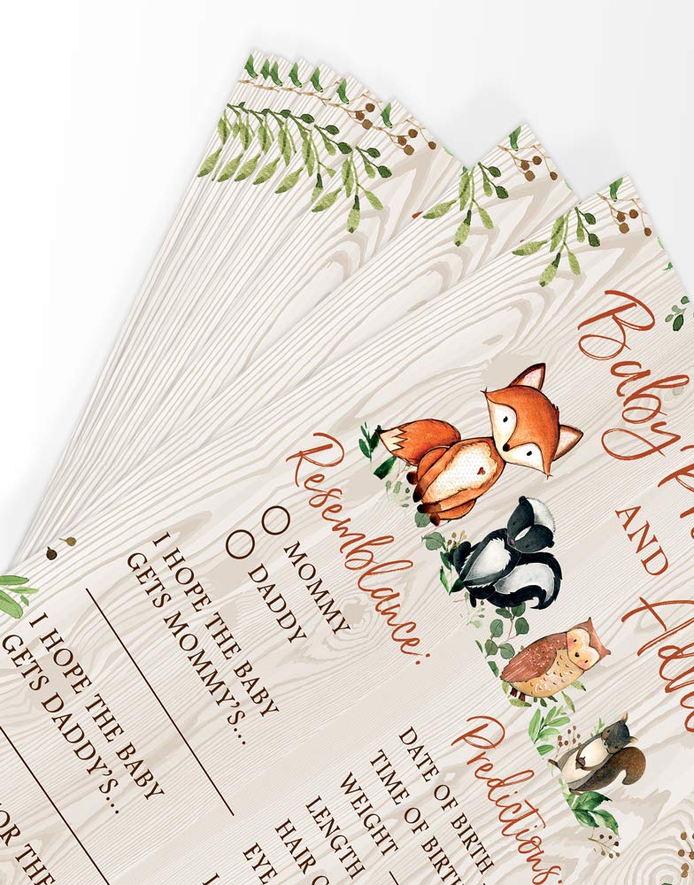 Printed Party Woodland Baby Shower Advice Cards - Baby Predictions And Advice, Set Of 50