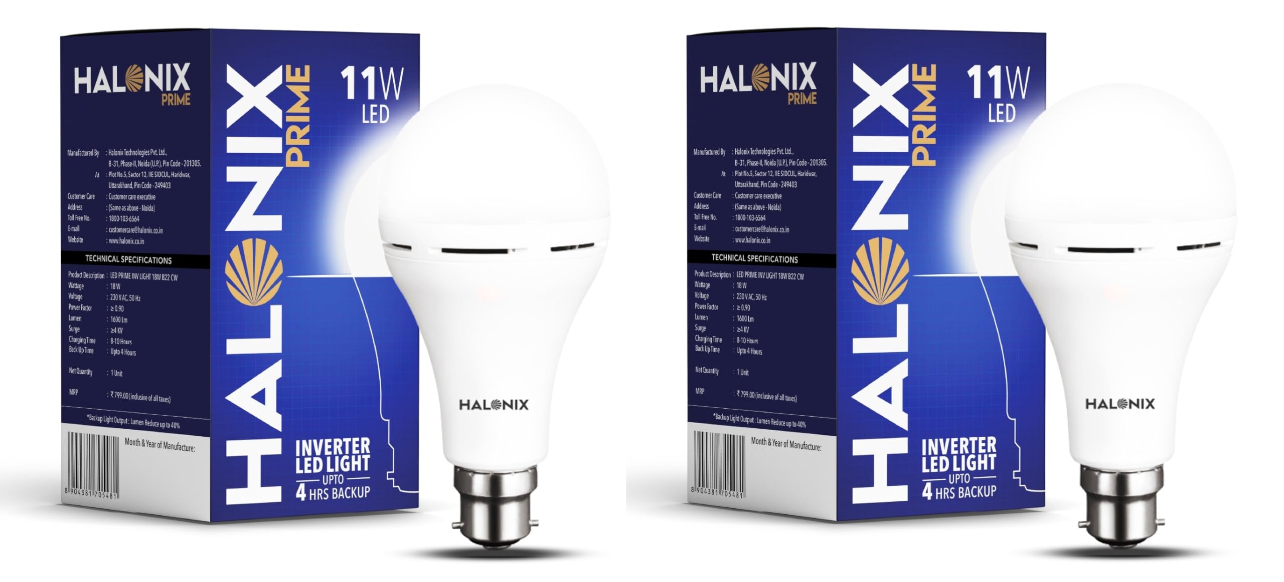 Halonix 11W Emergency Inverter Bulb | Rechargeable Emergency B22D Led Bulb For Power Cuts | Backup : Upto 4Hrs | Cool Day Light 