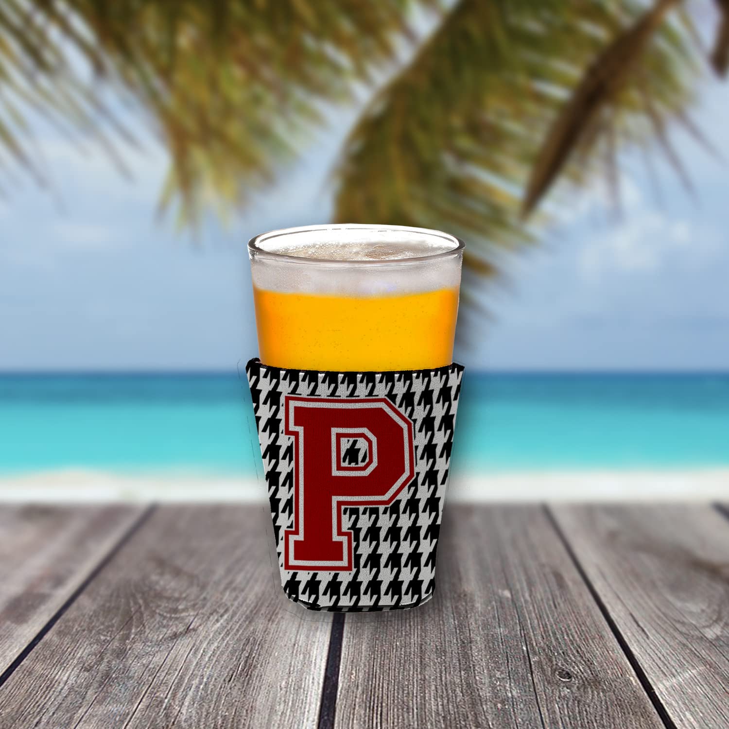 Monogram - Houndstooth  Initial  P Red Solo Cup Beverage Insulator Hugger CJ1021P-RSC