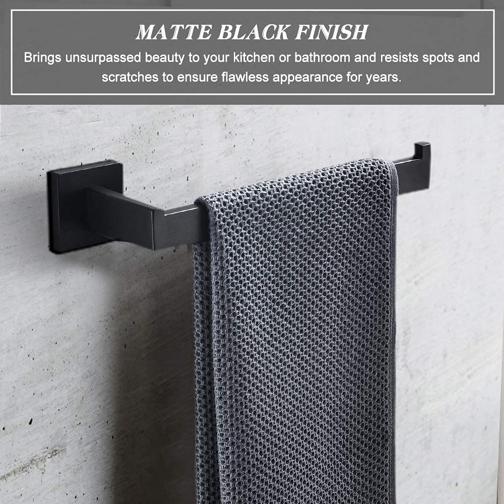 4-Piece Bathroom Hardware Accessories Set  Include 16 Inch Towel Bar  Toilet Paper Holder  Hand Towel Rack  Towel Hook  Matte Black